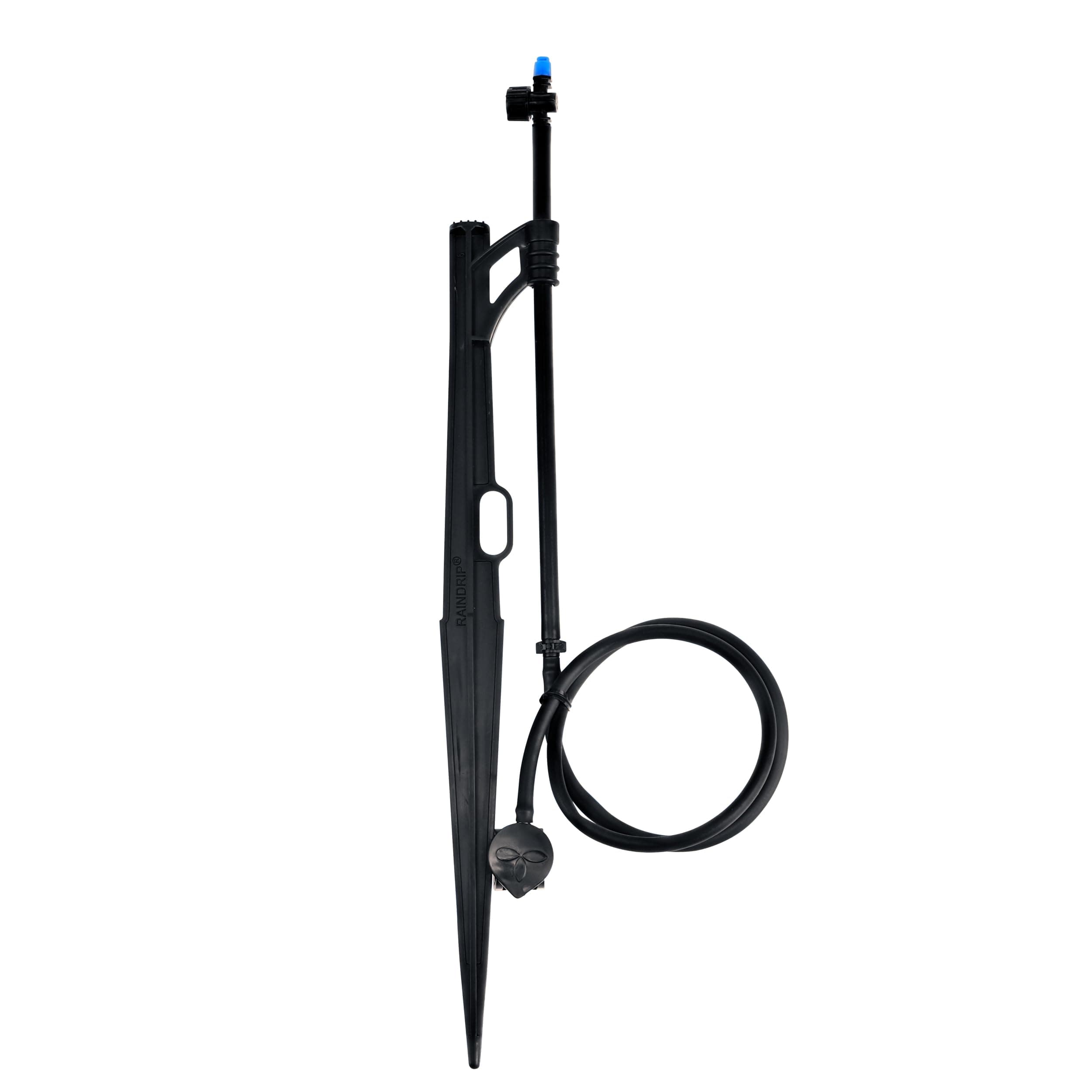 Raindrip 172CPUB, Adjustable Flow Micro Sprinkler Assembly, Half-Circle Pattern, Fan Spray, 1/4" Clamp N Pierce Inlet, Riser and 13" Stake, for Drip Irrigation Gardening Systems, Black/Blue(Pack of 1)