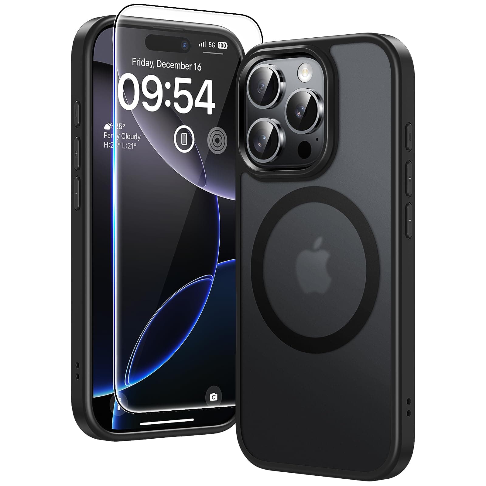 TAURI 2 in 1 for iPhone 16 Pro Max Case 6.9" with 1-Pack Screen Protector, Compatible with MagSafe, Military-Grade Protection, [Anti-Yellowing] Shockproof Transparent Magnetic Phone Cover -MatteBlack