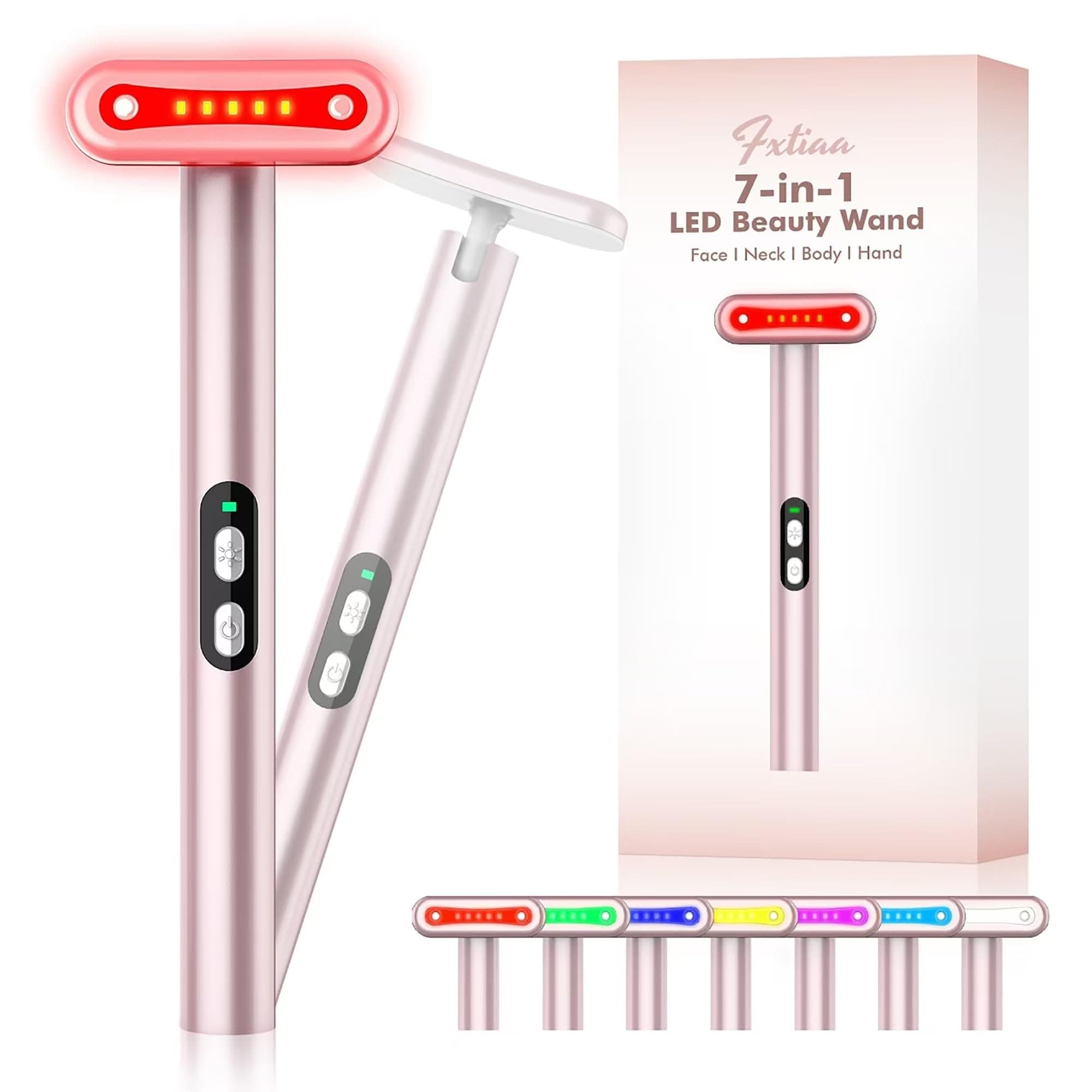 Red-Light-Therapy-for-Face, 7 in 1 LED Light Therapy Eye Equipment for Skin Care at Home, Rose Golden