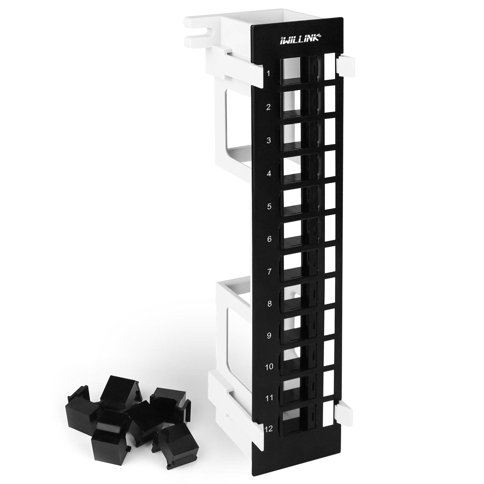 Iwillink Blank 12-Port Keystone Patch Panel with 89D Wall Mount Bracket, Versatile Vertical/Horizontal Installation, Includes 6 Blank Keystone Inserts for Custom Configurations