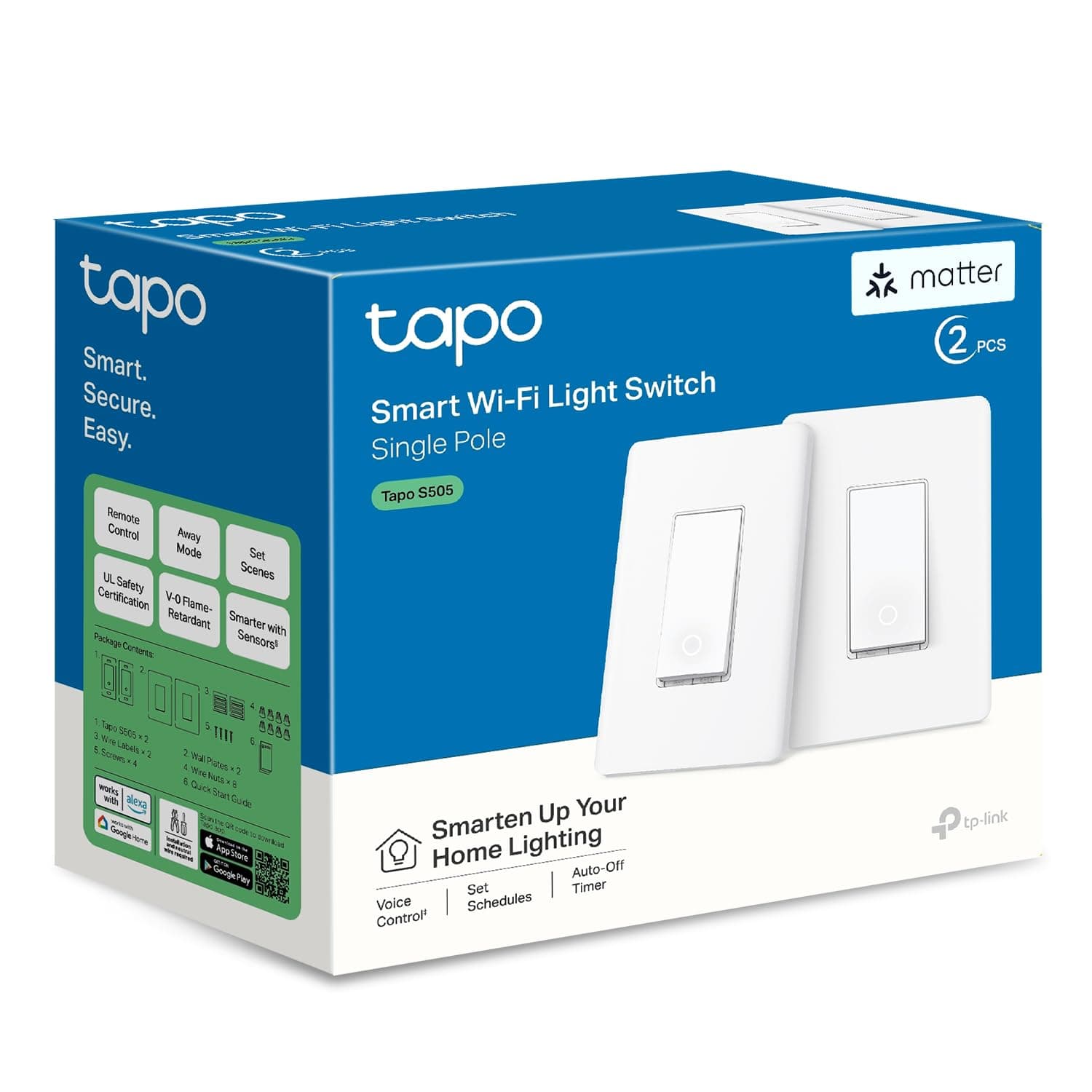 TP-Link Tapo Matter Smart Light Switch - Voice Control with Siri, Alexa and Google Home | UL Certified | Timer & Schedule | Easy Guided Installation, Neutral Wire Required, Only