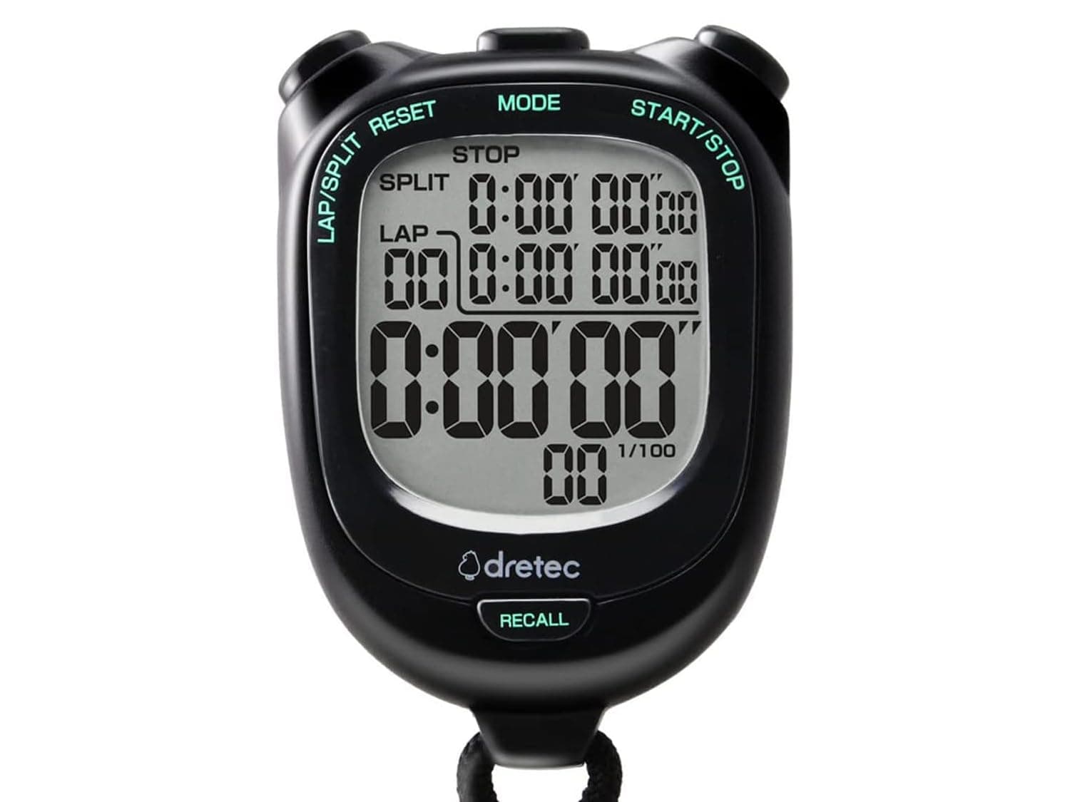 dretec Stopwatch, Studying, Timer, Large Screen, Silencing, Replaceable Batteries, Black, Approx. W 2.3 x D 0.8 x H 3.2 inches (58 x 21 x 81 mm)