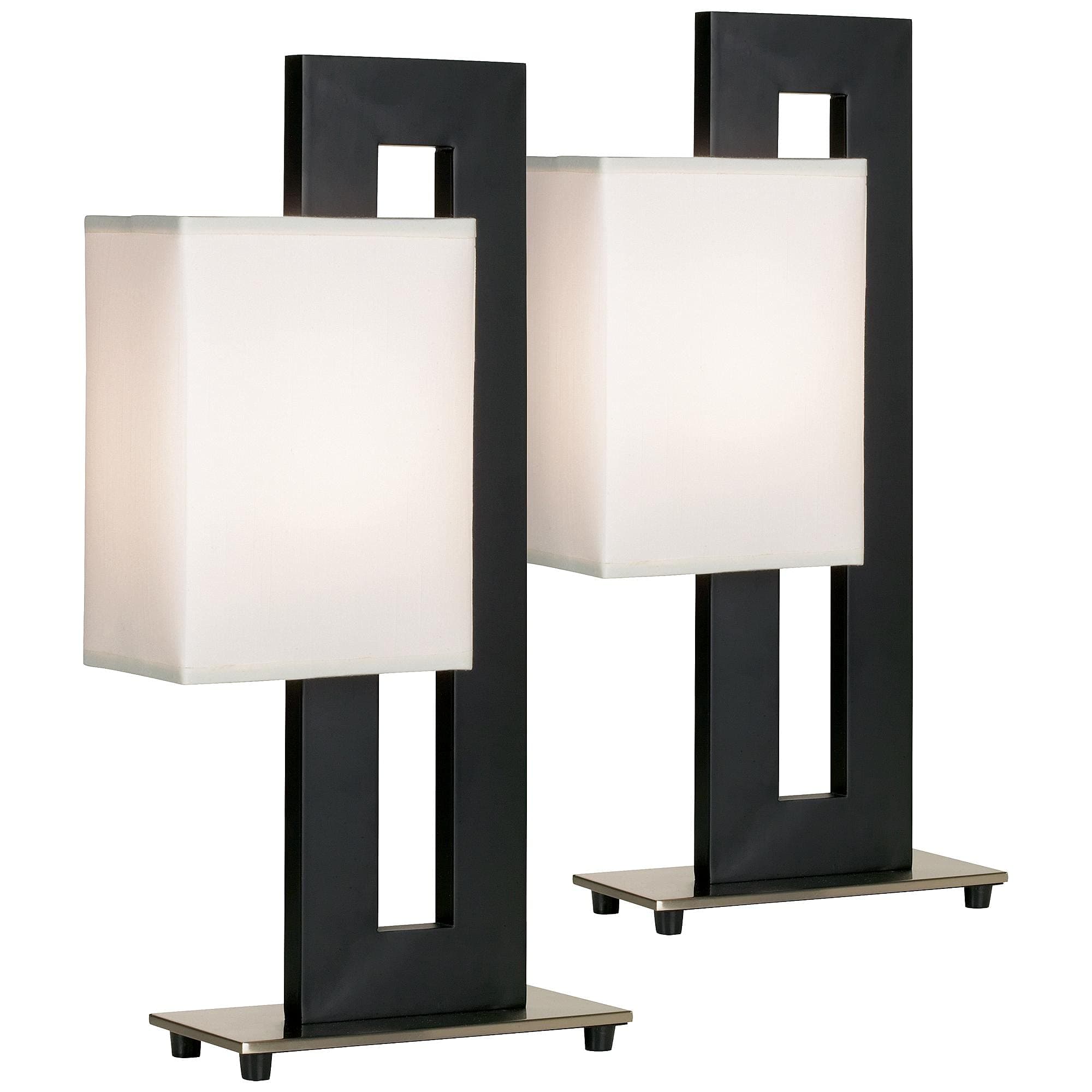 360 Lighting Floating Square 20 1/2" High Small Modern Accent Table Lamps Set of 2 Pull Chain Black Finish White Shade Living Room Bedroom Bedside Nightstand House Office Home Reading Kitchen