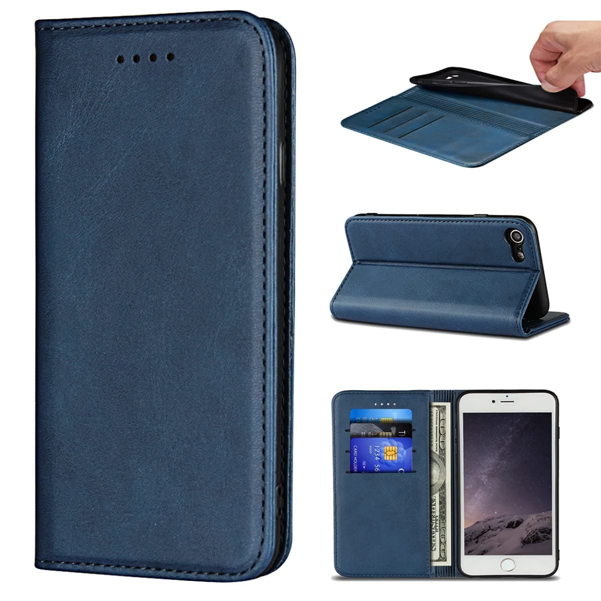 iPhone SE 3 Wallet Case PU Leather iPhone SE 2020 Case Card Holder Shockproof Flip iPhone 7/iPhone 8 Cover - Blue