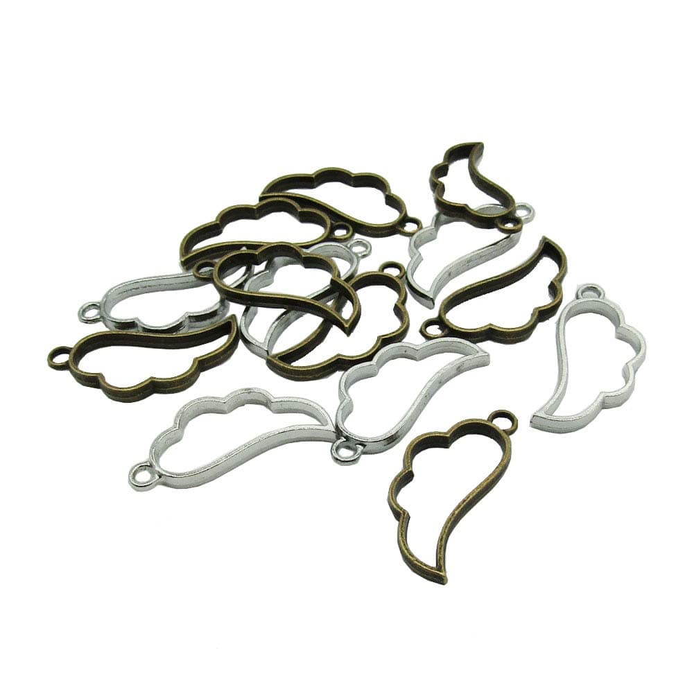 20 Pcs Wing Open Back Bezel Pendants with Loop for UV Resin Crafts Jewelry Making(Silver&Brone)