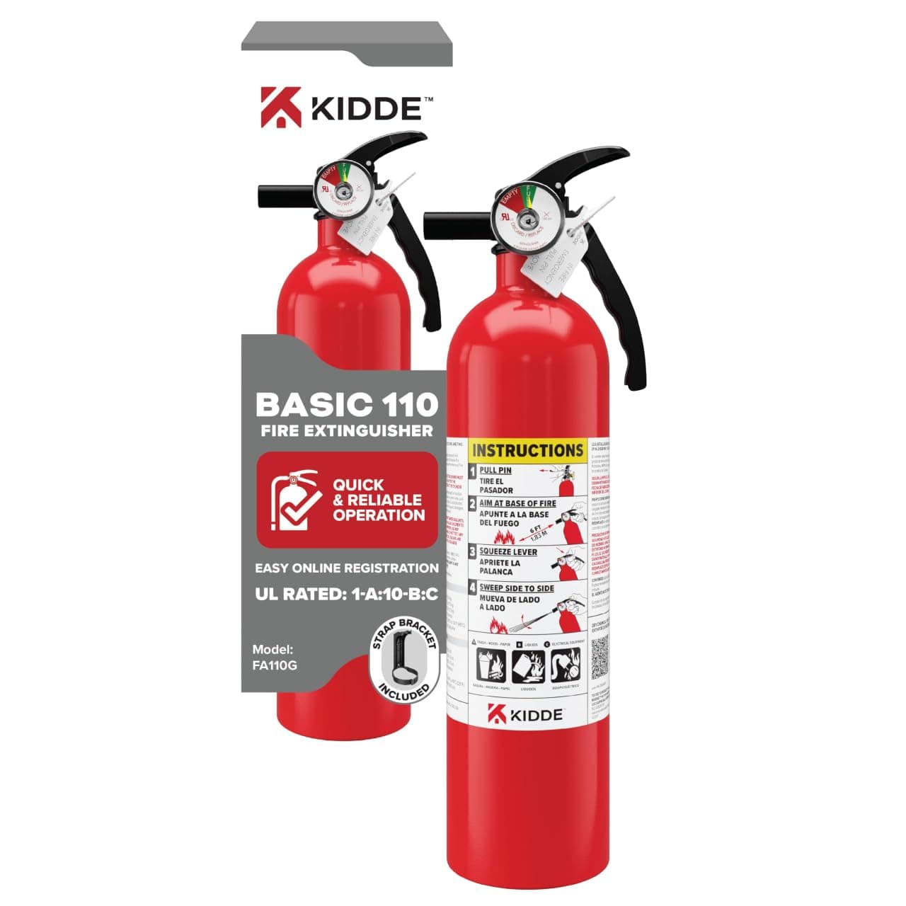 Kidde FA110 Multi Purpose Fire Extinguisher 1A10BC, 1 Pack