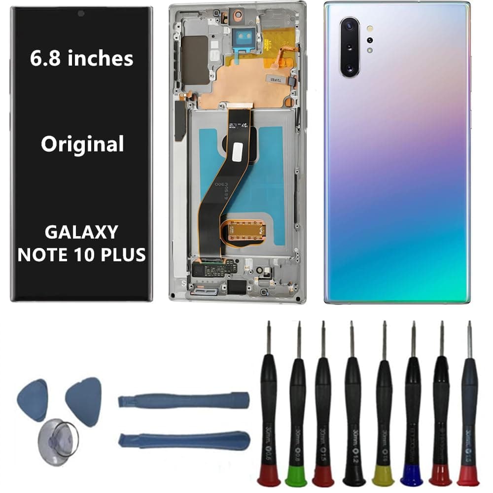 6.8" Original AMOLED Display for Samsung Galaxy NOTE10 Plus SM-N975U SM-N975U1 SM-N975W SM-N976U Screen Replacement Note 10 Plus 5G Display Touch Screen Digitizer (with Grey Frame+Back Cover+Tools)