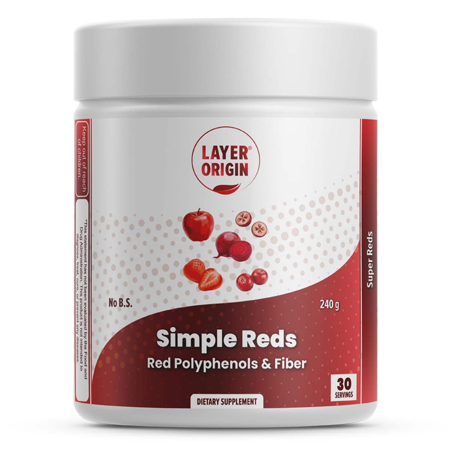 Layer Origin Simple Reds - Organic Red Polyphenols Fruit Powder | Five Real Red Whole Fruits | 30 Servings