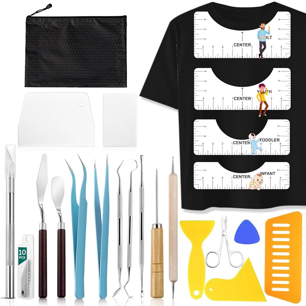 HASTHIP Utility Tool Pack Versatile DIY Tool Kit Set of 33Pcs DIY Heat Transfer Printing Tool Bag T-Shirt Collar Ruler Guides Home Utility Tool Pack for Art, DIY Crafting, Gardening, Assorted