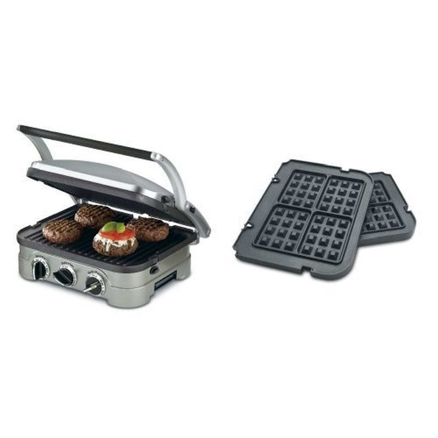 GR-4N 5-in-1 Silver Griddler, Black Dials, and Waffle Plates Bundle