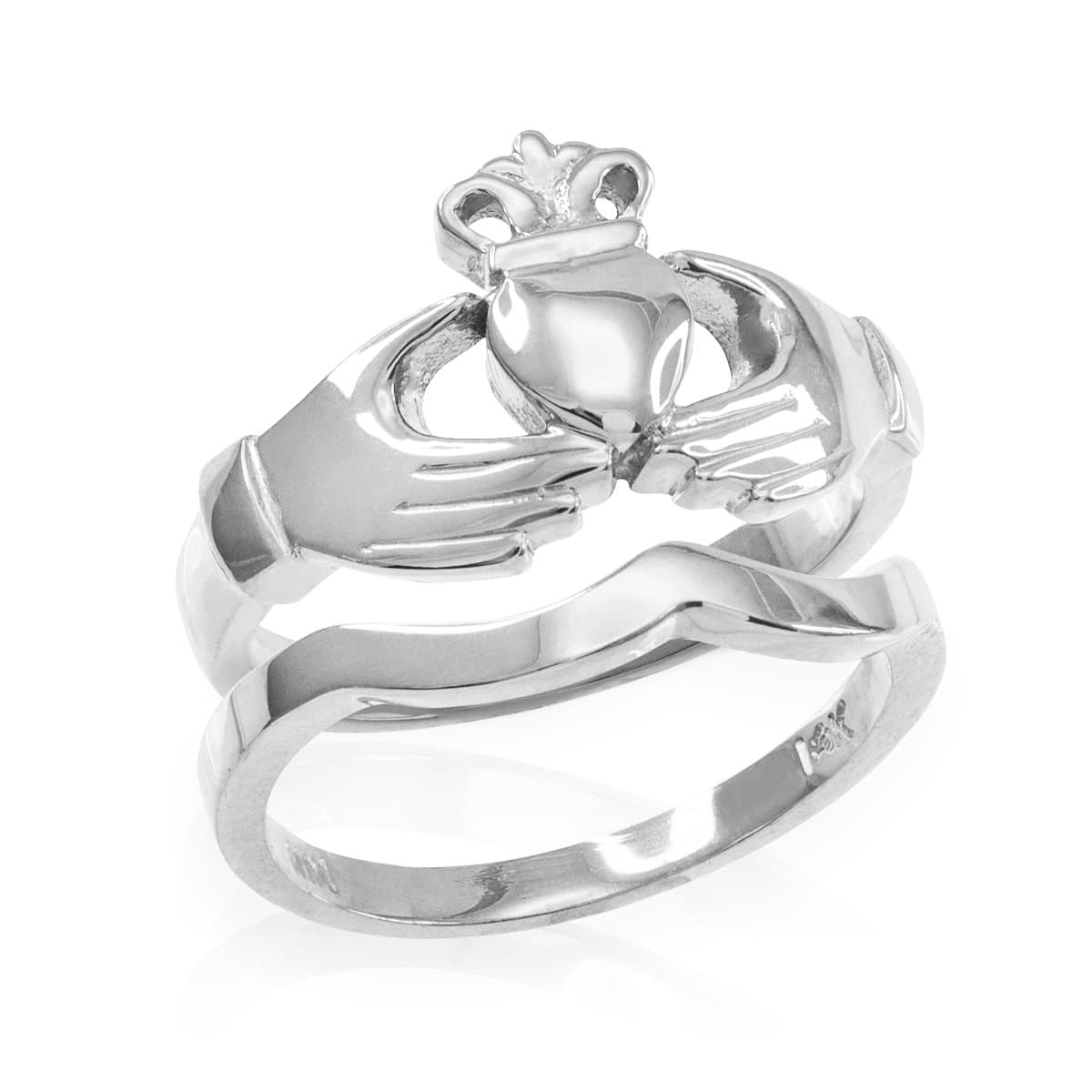 Solid 925 Sterling Silver Two-Piece Claddagh Engagement and Wedding Ring Set