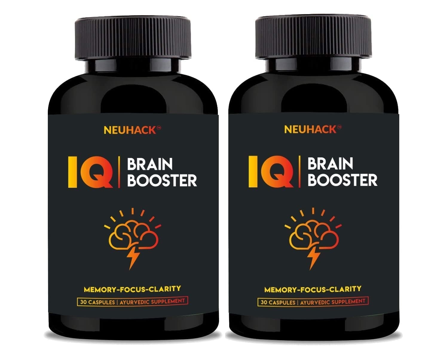 IQ Brain Boost Support Supplement for Memory & Focus with Brahmi Bacopa Monnieri, Ashwagandha, Shatavari & Jatamansi (Pack of 2)(30 Caps Each)