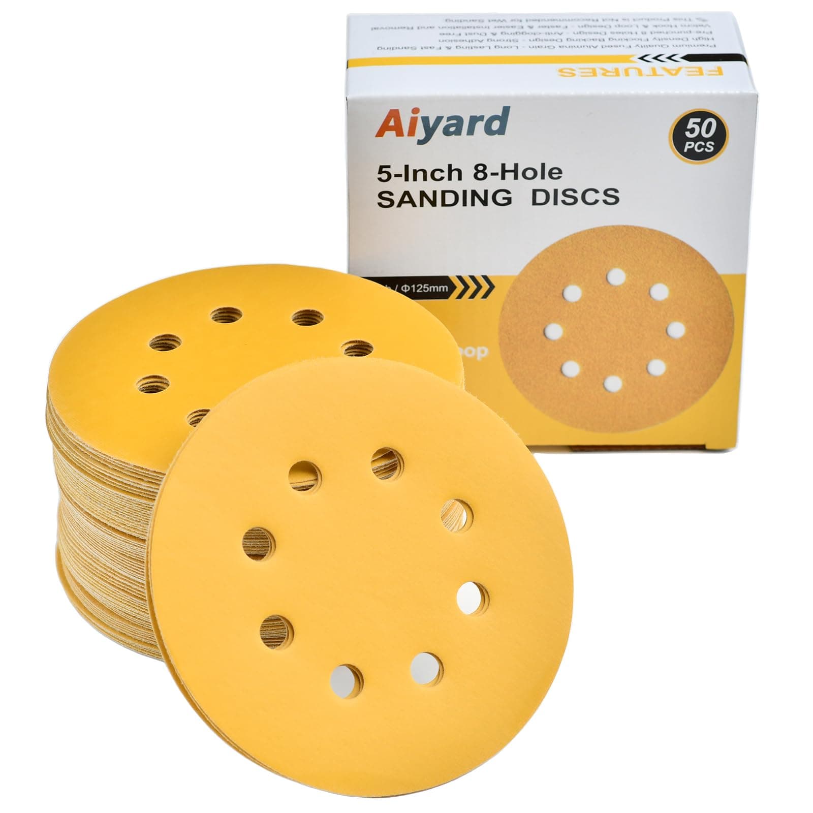 5-Inch 8-Hole Hook and Loop Sanding Discs 800-Grit Random Orbit Sandpaper, 50-Pack