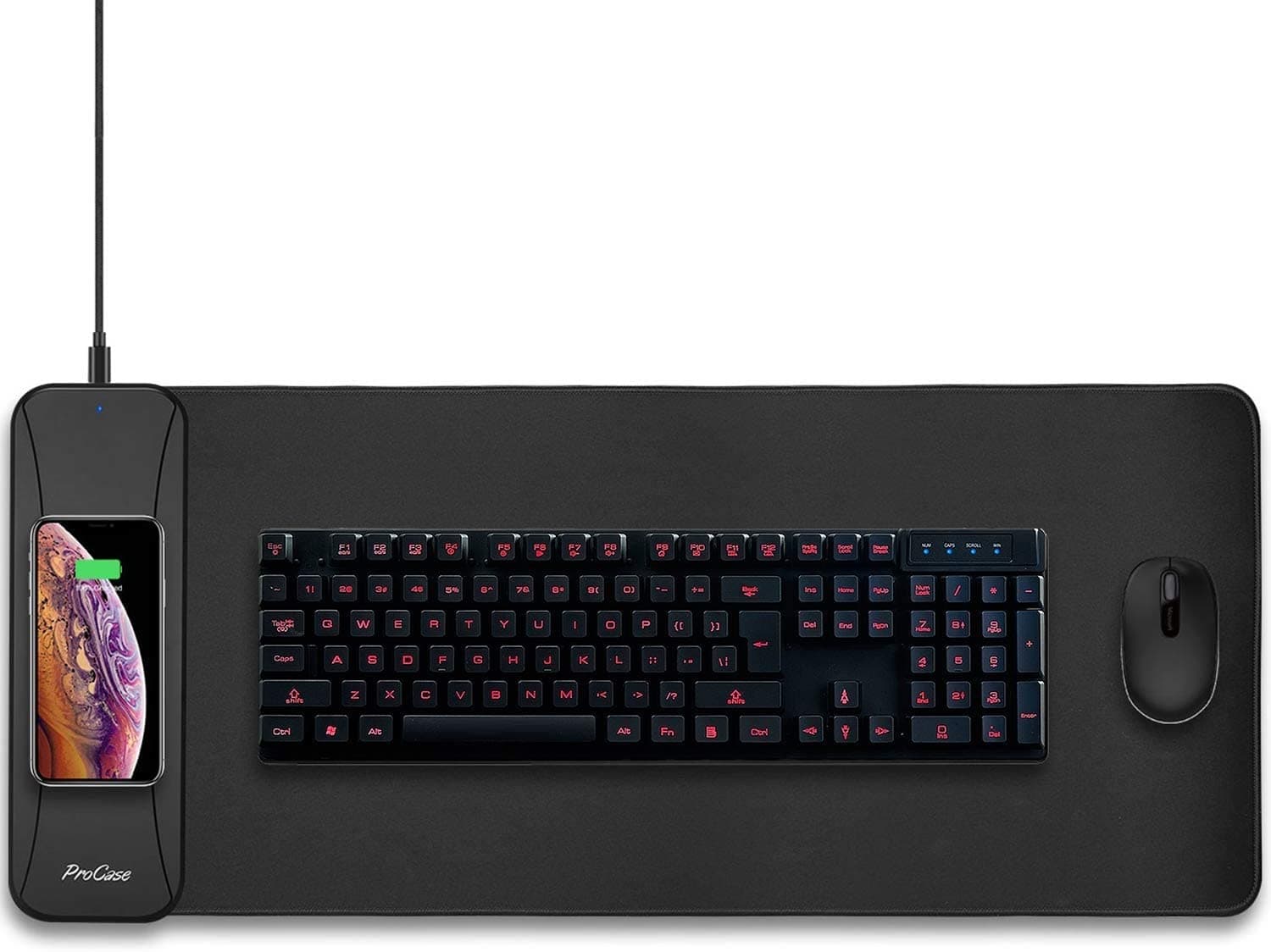 ProCase Wireless Charging Mouse Pad, 10W Wireless Charger Extended Soft Gaming Mousepad 2 in 1 Mat for iPhone 12 Pro Max 11 Pro Max Xs Max XR X 8 Plus, Galaxy S20 Note 10 Plus S10 Plus S9 9 8 -Black