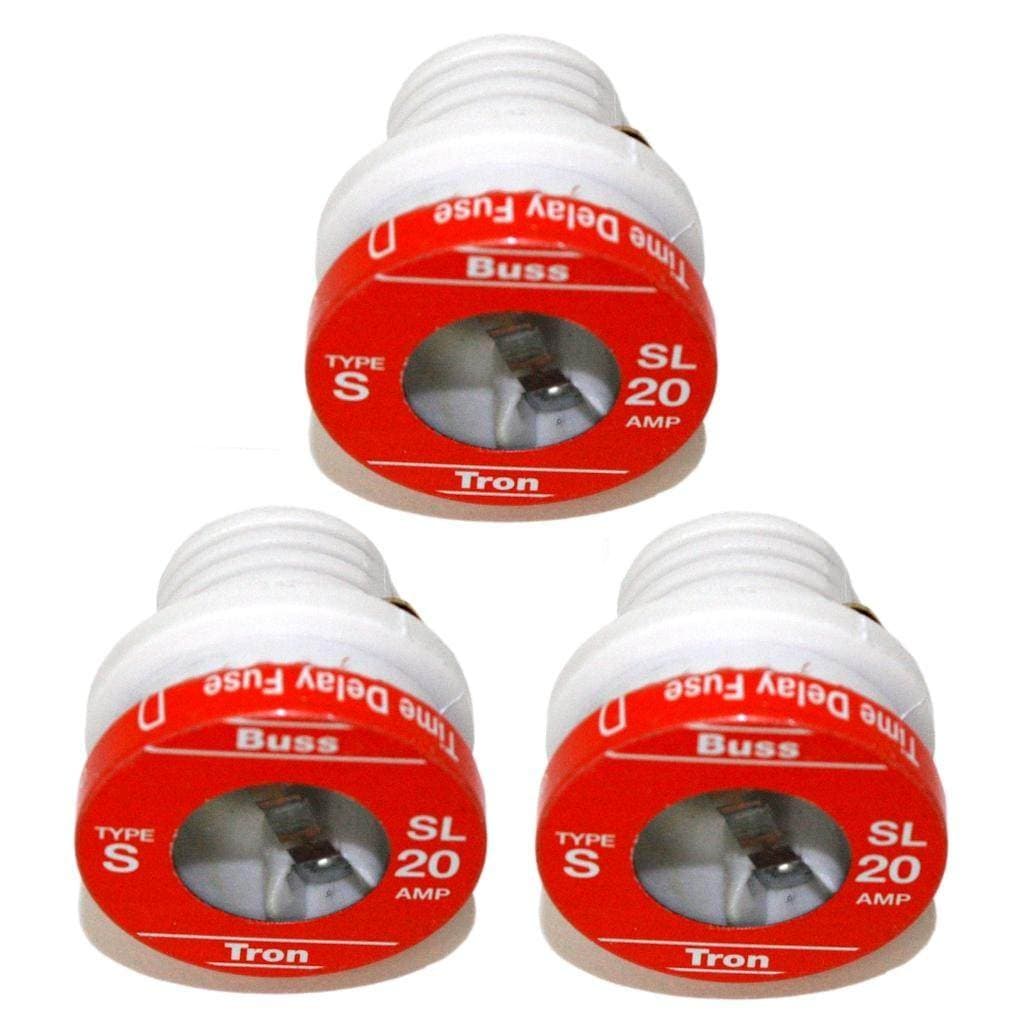 BP/SL-20 20 Amp Time Delay Loaded Link Rejection Base Plug Fuse, 125V UL Listed Carded, 3-Pack