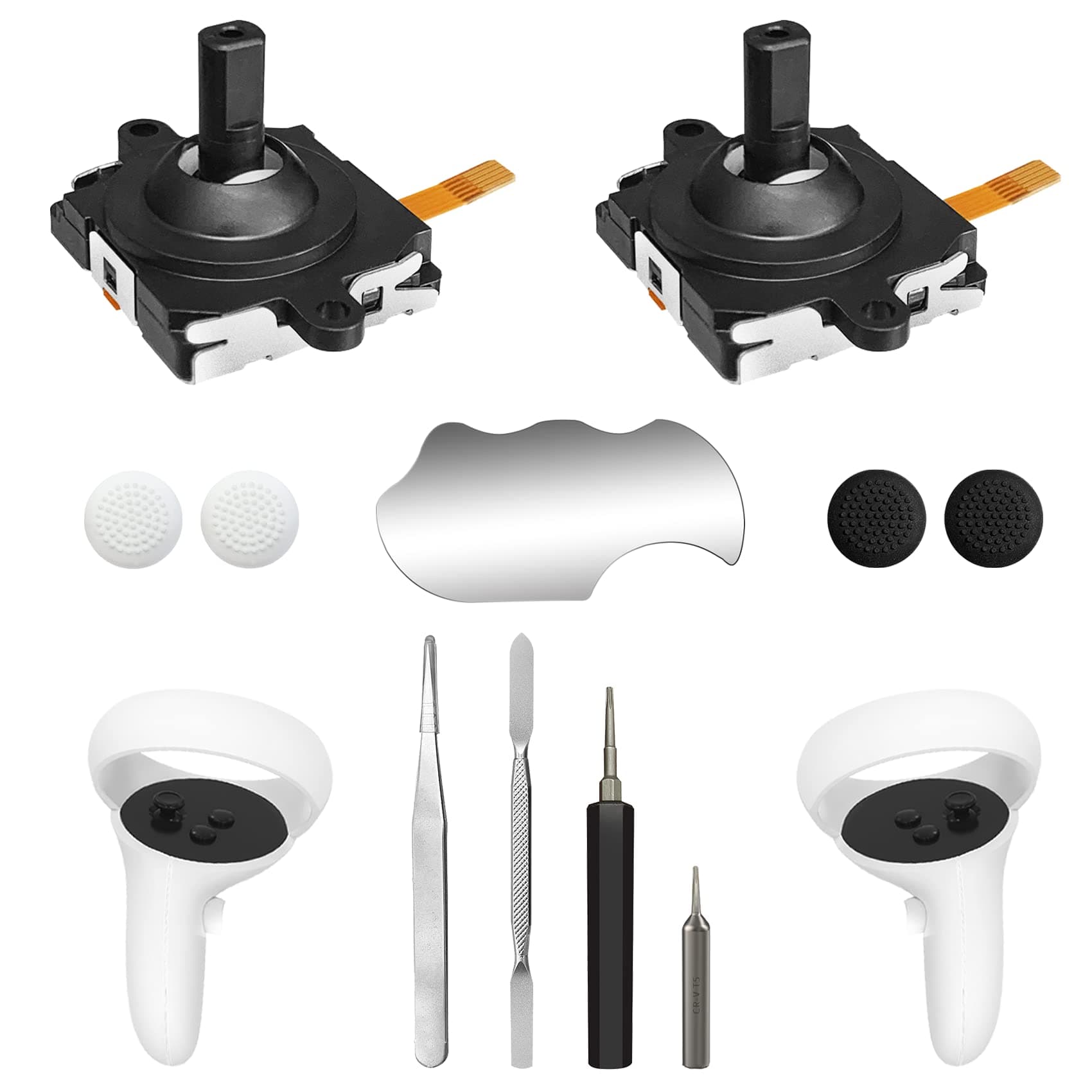 Joystick Replacement Kit for Oculus Quest 2/3 Controller, OLCLSS Repair Accessories for Meta Quest 2/3 Controller, Include 2 Joysticks, T5 Screwdriver, Tweezer, Pry Tool, 4 Thumbstick Grips