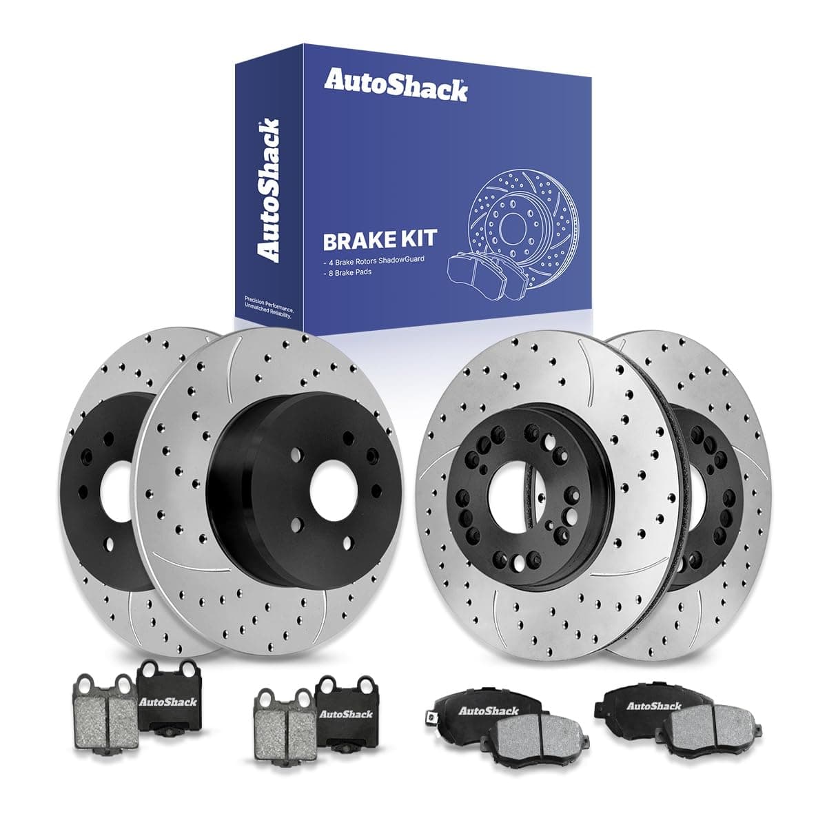 AutoShack Front Vented & Rear Solid Drilled & Slotted E-Coated Brake Rotors + Ceramic Pads 12-PC Brake Kit Replacement for 2002-2010 Lexus SC430 1998-2005 Lexus GS300 ShadowGuard