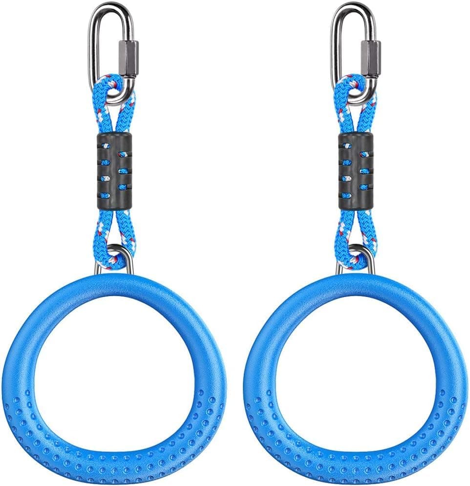 BeneLabel Trapeze Ring, 2 Pack Gym Ring Round Monkey Bar Handle Grip with Carabiner for Outdoor Swing Set/Climbing Frame/Obstacle Course/Pullup/Olympic Training Indoor Activity
