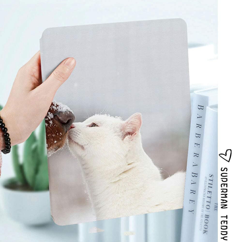 Customized iPad Mini 4 Case,Premium Leather Folio Stand Cover Case with Multi-Angle Viewing and Auto Wake-Sleep Function for Apple iPad Mini 4,Winter,Irish Setter and Cute White Cat in Snow Playing To