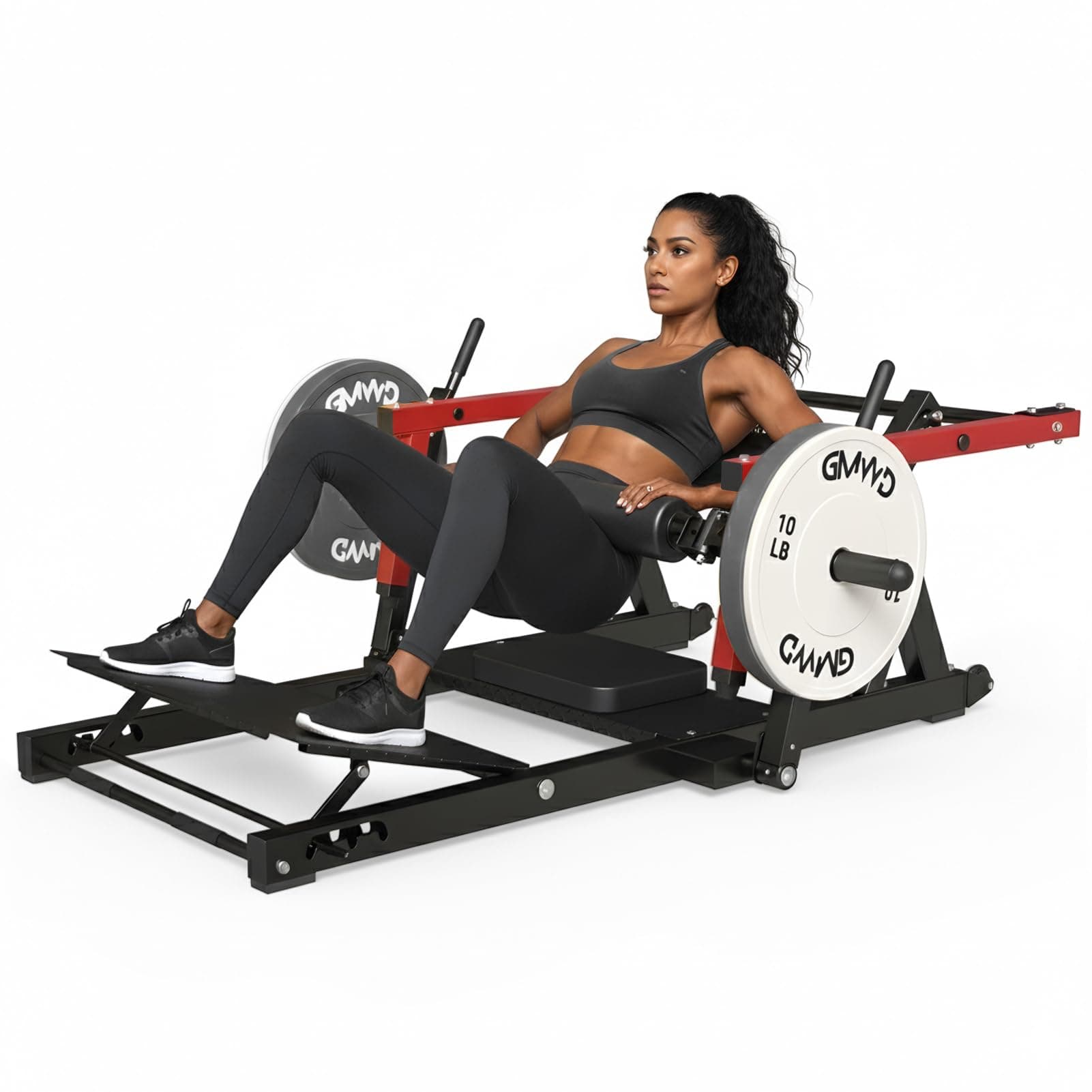 Hip Thrust Machine, 800LBS Plate-Loaded Glute Bridge Machine with Weight Holder, Heavy Duty Butt Exercise Equipment for Glute Muscles Building and Butt Shaping, Adjustable Footboard, Red