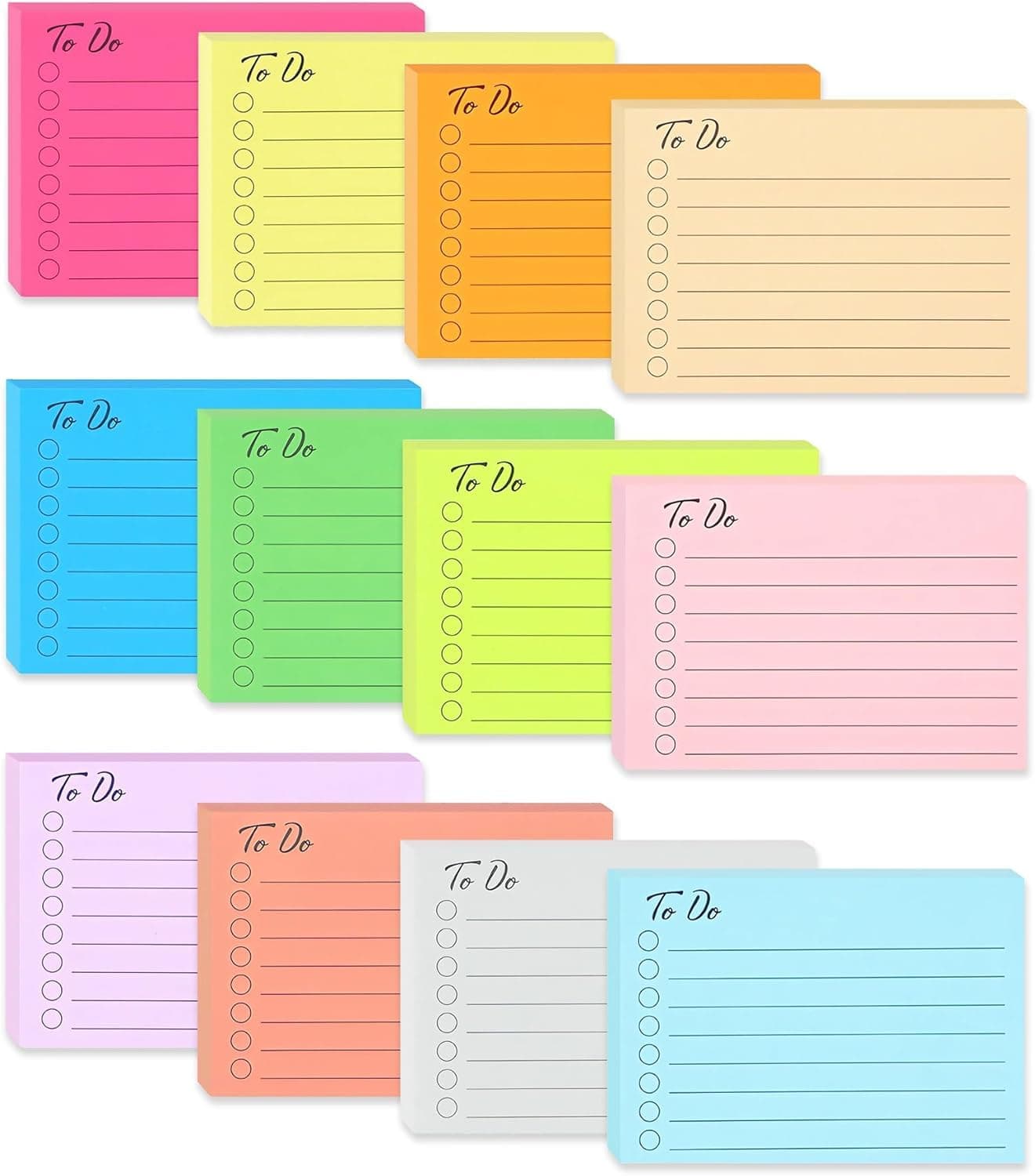 Beynant (12 Pack) Sticky Notes, 504 Sheets To Do List, 12 Colors With Line 3x4 in Post, Memo Daily Notepad Bulk, Home Office School Planner Reminder Supplies