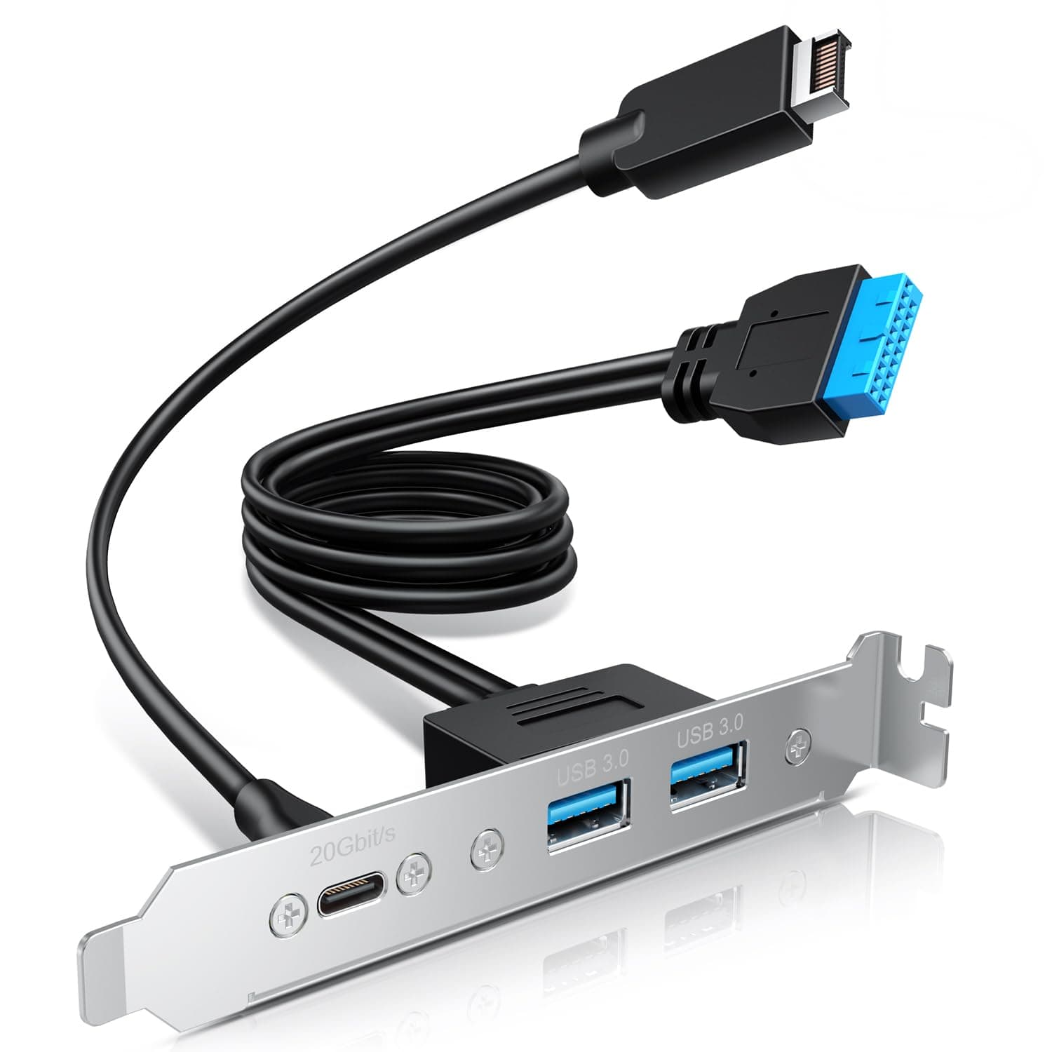 GRAUGEAR 20Gbps USB3.2 Gen2x2 USB-C Front Panel Adapter, Motherboard Header Extension Cable, USB-C and USB to USB3.2 Type-E Key-A 20-Pin and 19-Pin USB3.0 Connectors with PCIe Bracket[G-AD-ETC2A-20G]