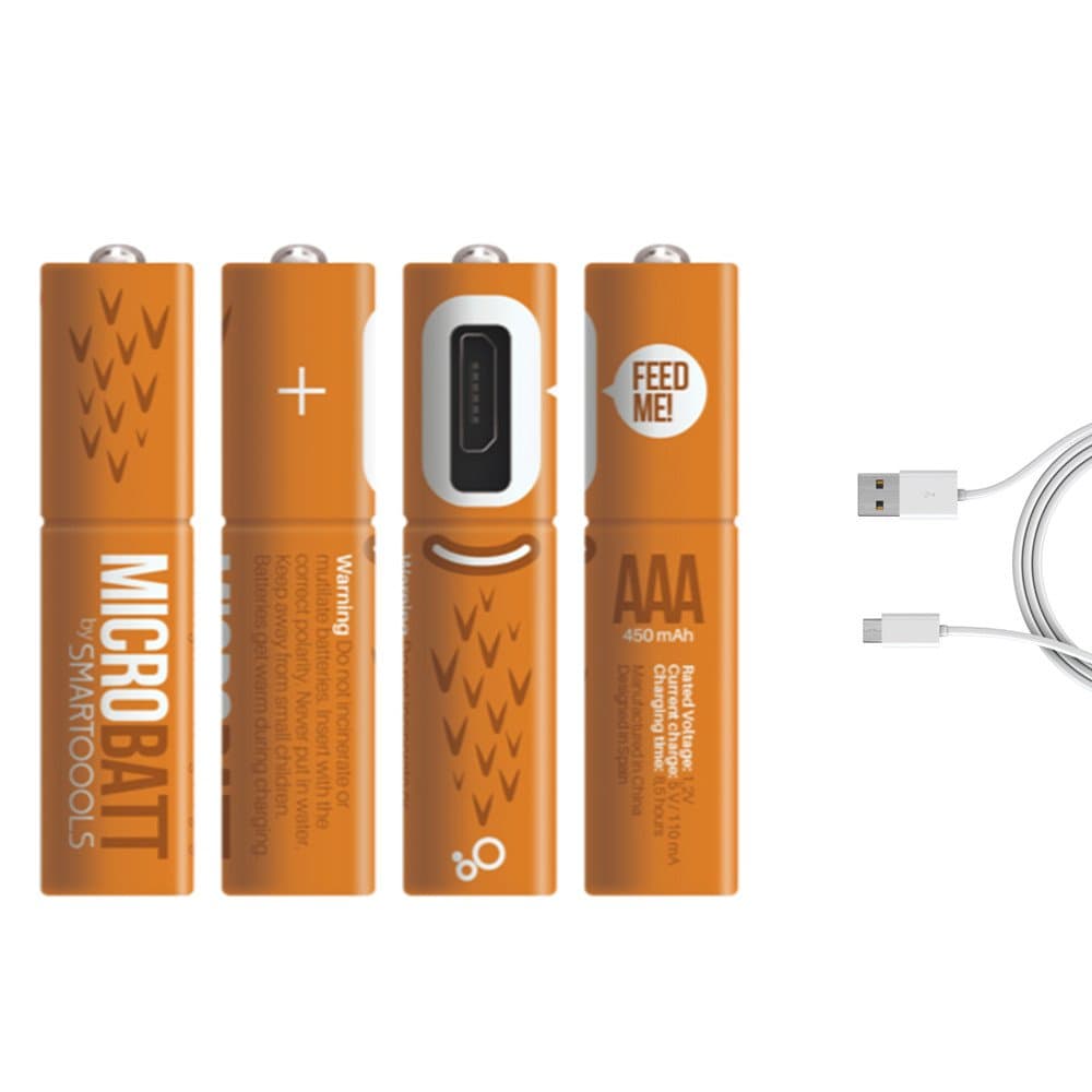 NiMH 1.2V Micro USB Rechargeable AAA Battery with Cables, Pack of 4