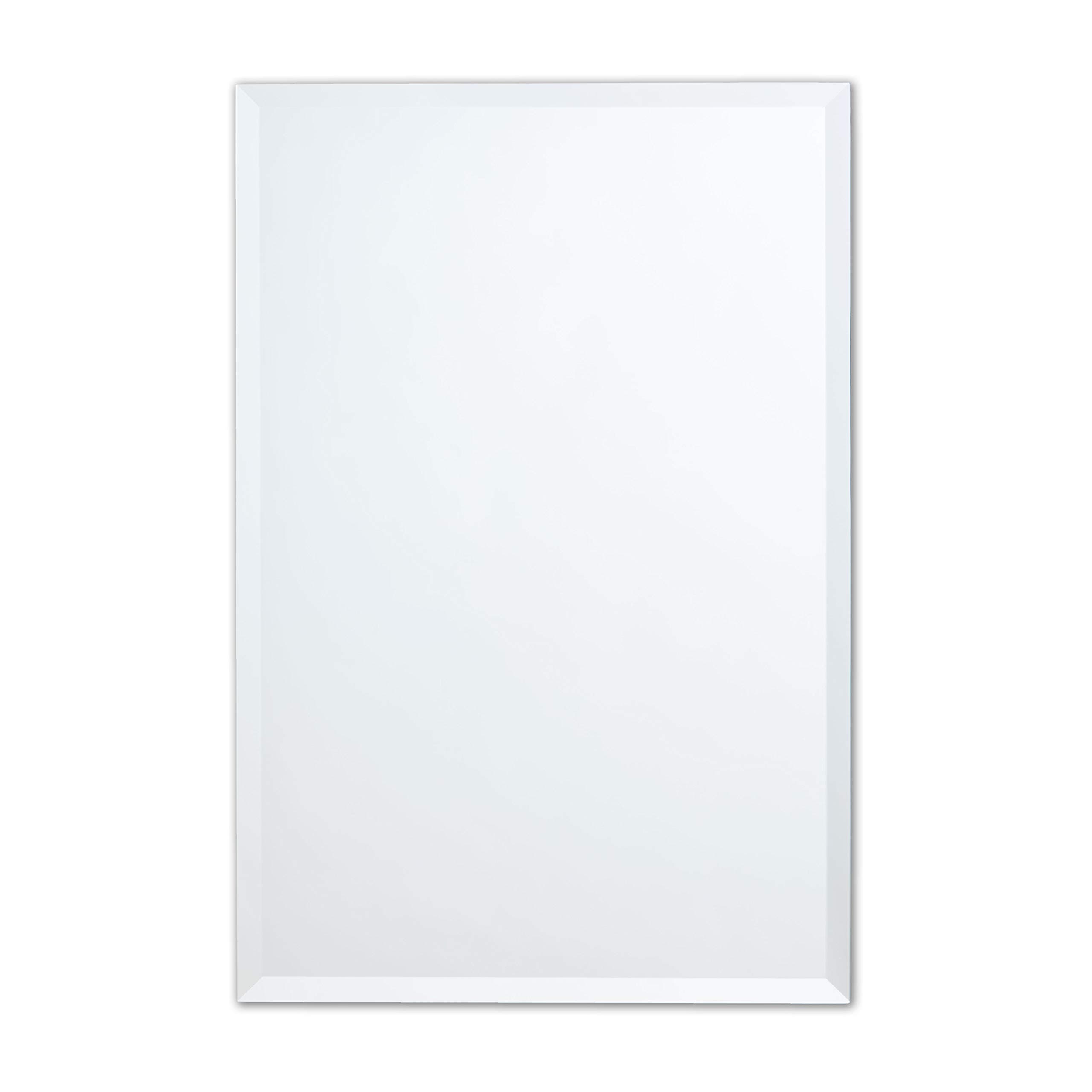 Better Bevel Frameless Rectangle Mirror | 24" x 36" Bathroom Wall Mirror w/Beveled Edge | Ultra-Flush Hanging System (Horizontal or Vertical)