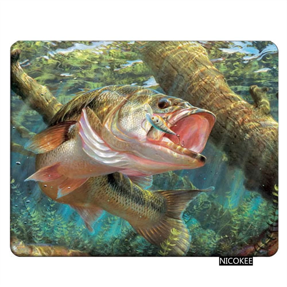 NICOKEE Fish Rectangle Gaming Mousepad Bass Fish Jumping Hook Mouse Pad Mouse Mat for Computer Desk Laptop Office 9.5 X 7.9 Inch Non-Slip Rubber