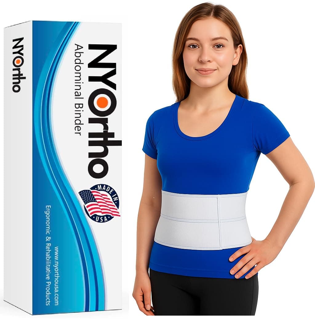 NYOrtho Pediatric Abdominal Binder 6" 2-Panel - Post-Surgery Compression Wrap for Teens - Support Belt for Hernia, Muscle Strain, Back Pain, Injury Recovery - Latex-Free - Made in USA (20"-30")