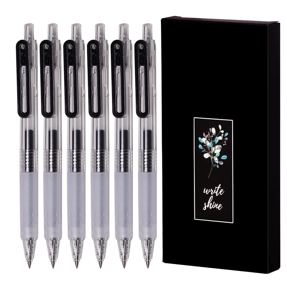 Ultra Fine Point Pens 0.38 Smooth Writing Retractable Pens for Journaling Planner,Note Tacking,0.38mm Tip,Quick Dry Black Ink,Refillable Ink Refill,6 Count