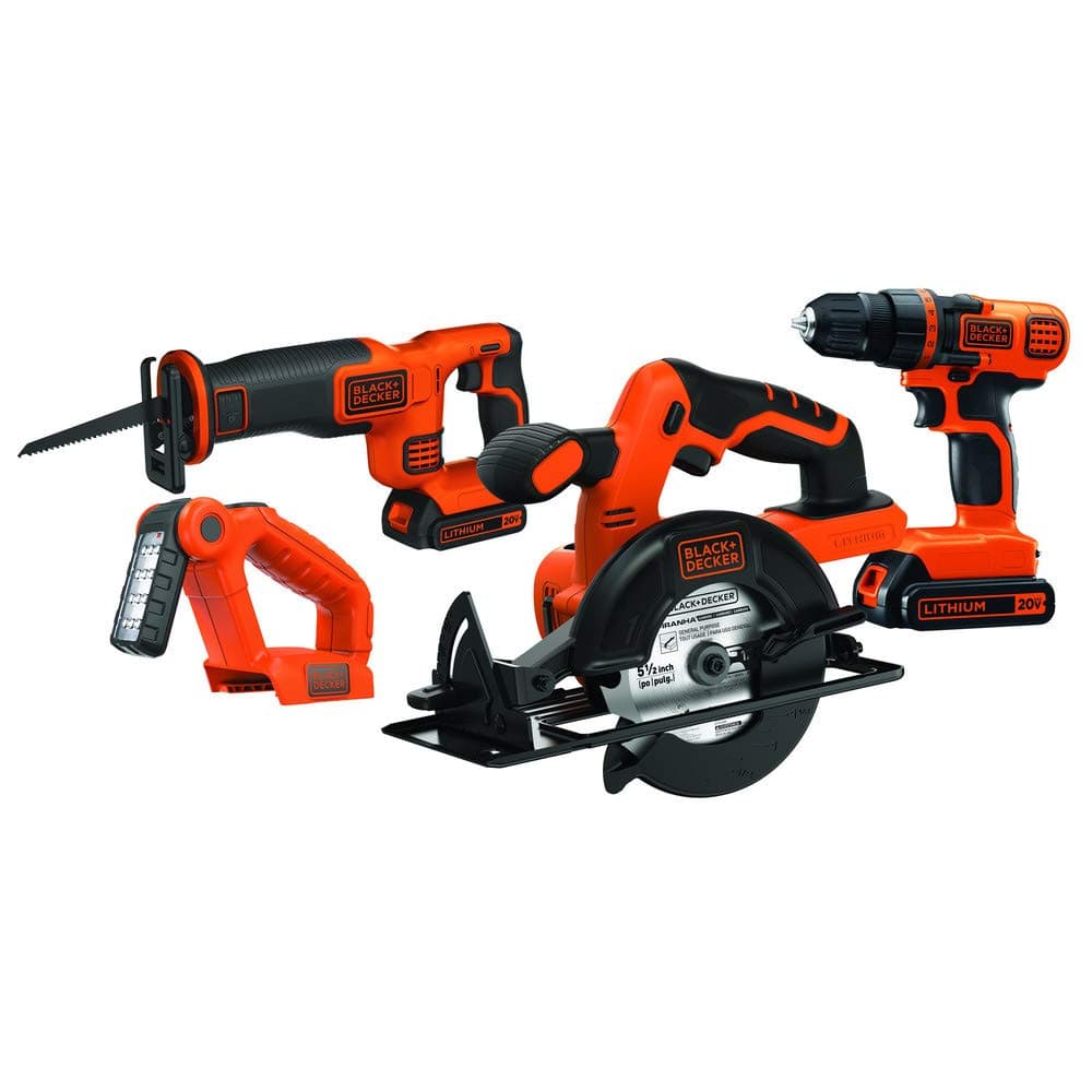 20V MAX Power Tool Combo Kit, 4-Tool Cordless Power Tool Set with 2 Batteries and Charger (BD4KITCDCRL)