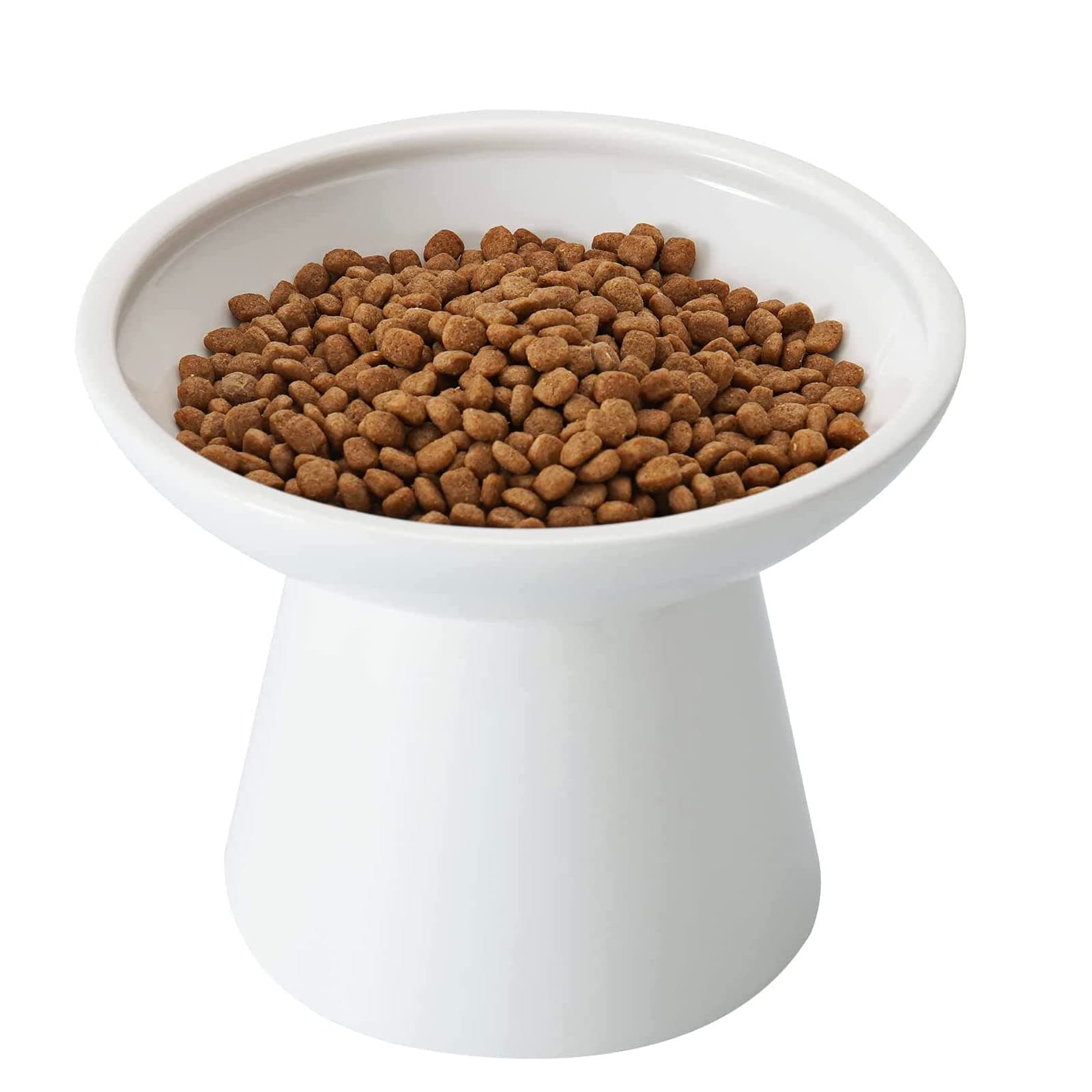 CEEFU Extra Wide Elevated Ceramic Cat Bowl - 6.2" Shallow Dish for Whisker Fatigue Relief, 5" Height for Easy Feeding, Lead & Cadmium Free, Durable Raised Cat Food Bowls, White