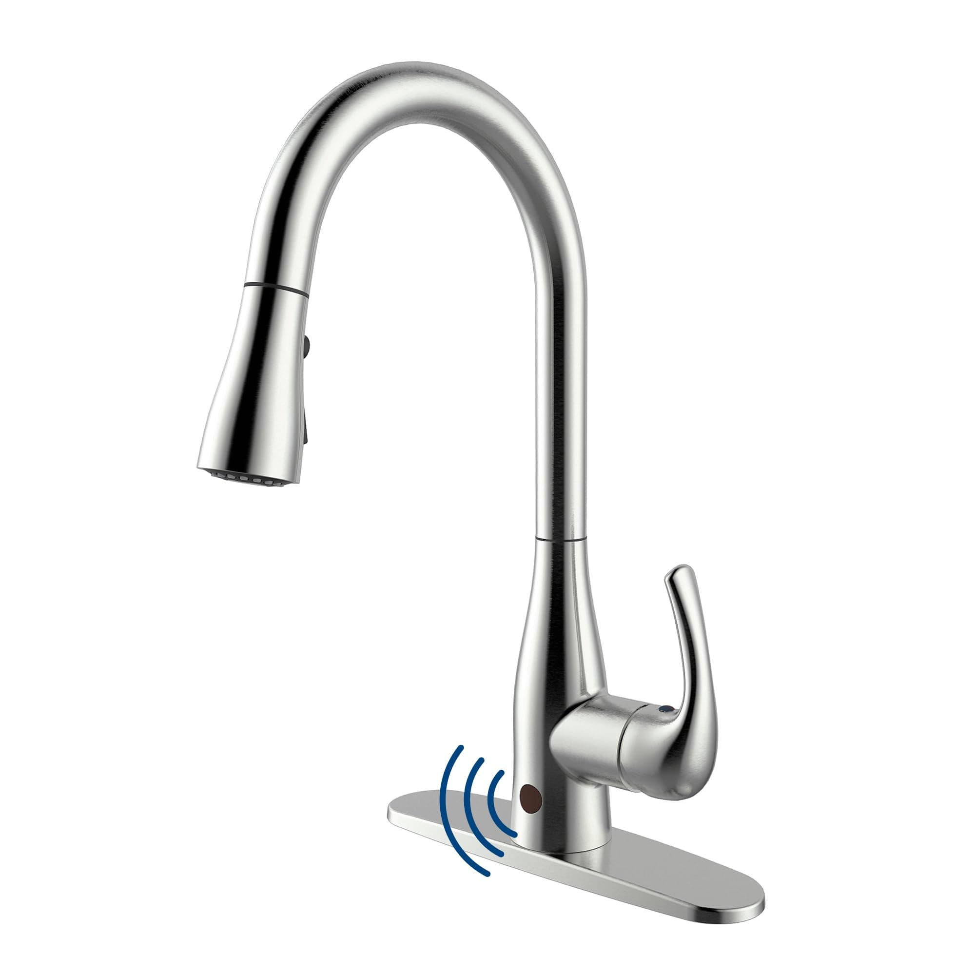 Bio Bidet FLOW Touchless Kitchen Faucet with Pull Down Sprayer, Low Single Handle, Brushed Nickel