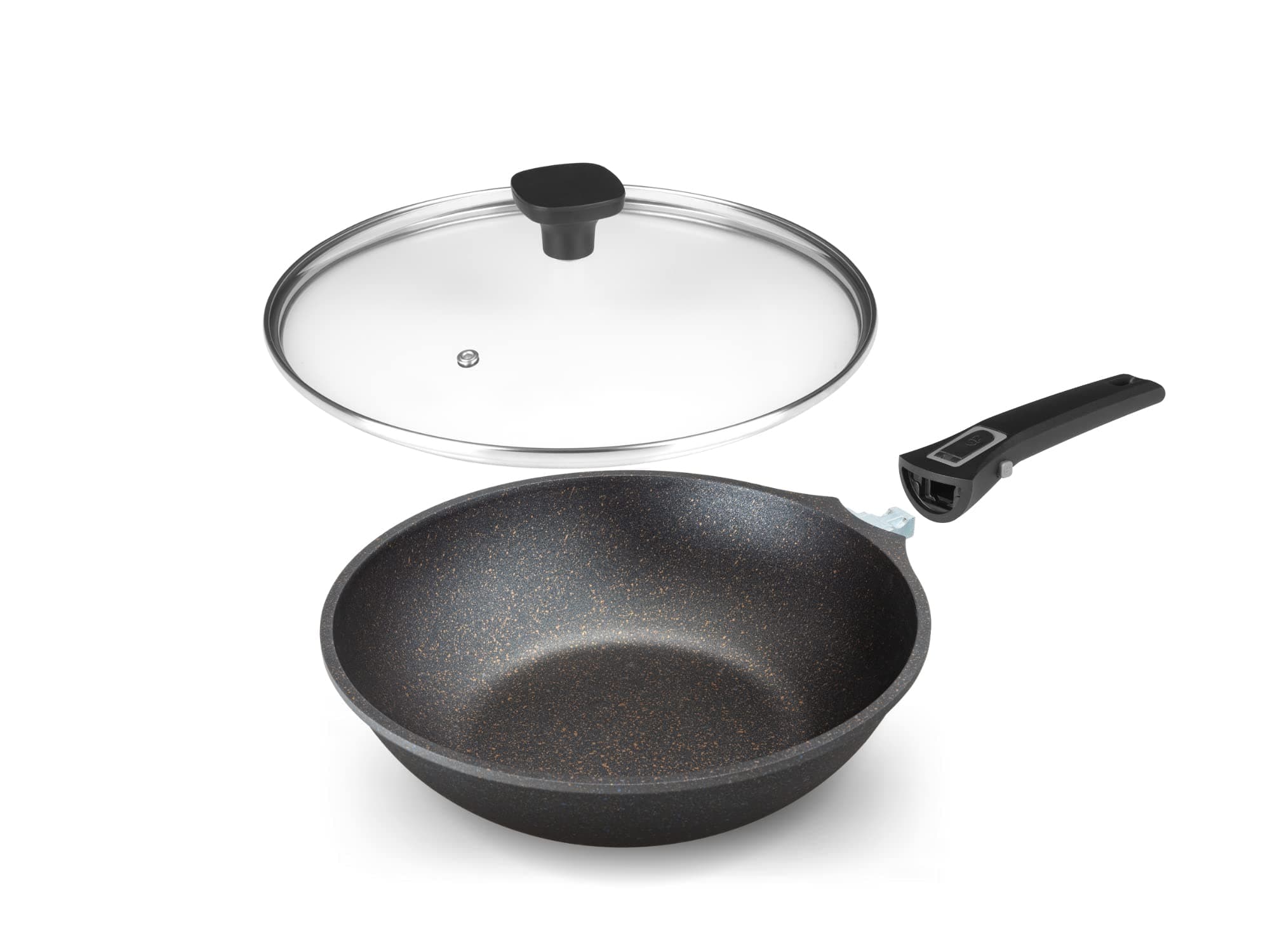 28cm Non-Stick Wok With Lid, Detachable Handle, PFOA Free, Induction, Gas & Electric Hobs