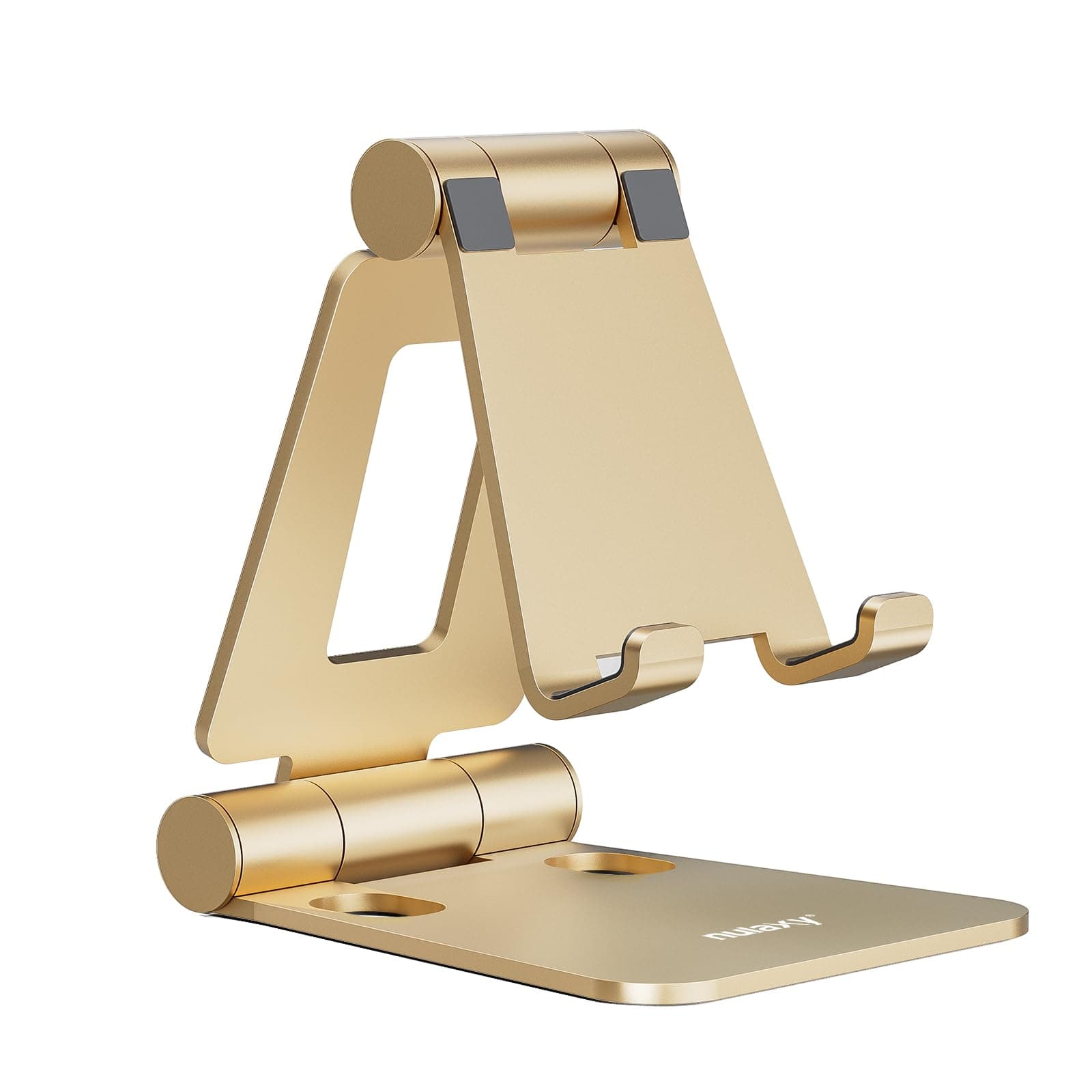 Dual Folding Cell Phone Stand, Fully Adjustable Foldable Desktop Phone Holder Cradle Dock Compatible with iPhone 17 16 15 14 13 12 11 Pro Xs Xs Max Xr X 8, Nintendo Switch, All Phones - Gold