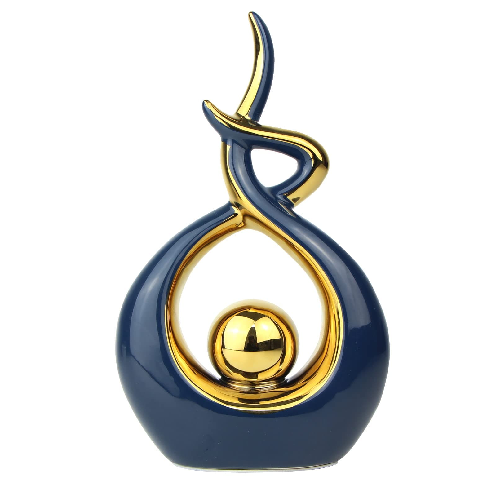 – Norrclp Home Decor Modern Abstract Art Ceramic Statue Table Decorations for Dining Room Living Room Office Centerpiece (Blue and Gold, Small), Blue,gold
