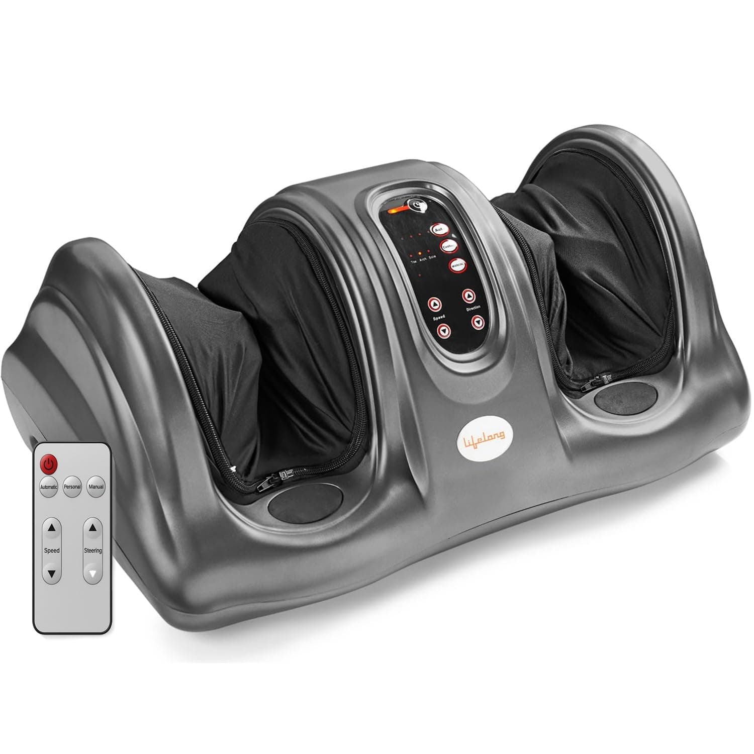 Foot Massager Machine For Pain Relief With Kneading Function - Also Used As Leg Calf Massager - Corded Electric Foot Massage Machine For Home With Customizable Settings (LLM360, Grey)