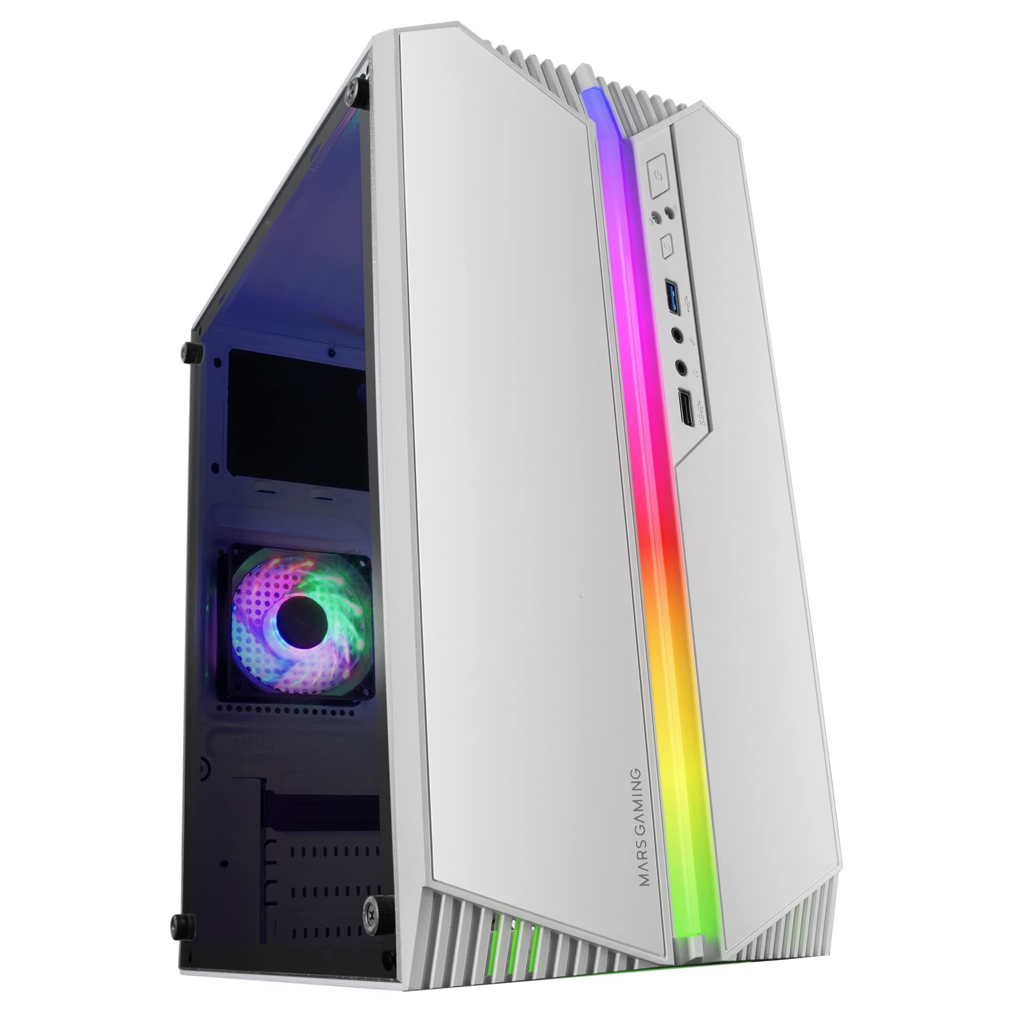 MC-S1, Ultra-Compact Micro-ATX PC Case, ARGB Front Lighting 12 Modes, FRGB Fan, Full Side Window Gaming Case, Supports Liquid Coolers up to 120mm, White
