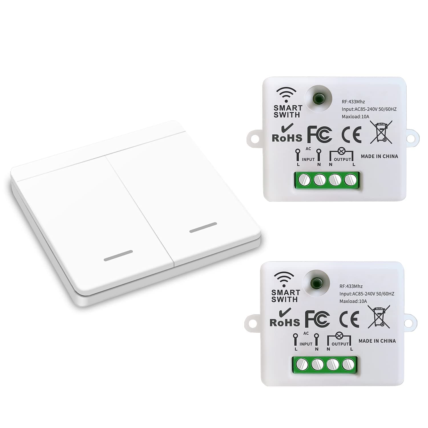 DieseRC Wireless Light Switch 86 Wall Panel RF Safety Switch and 10 Amp Relay Receiver Controller, No Wiring Easy Install, for Lights up to 1500W