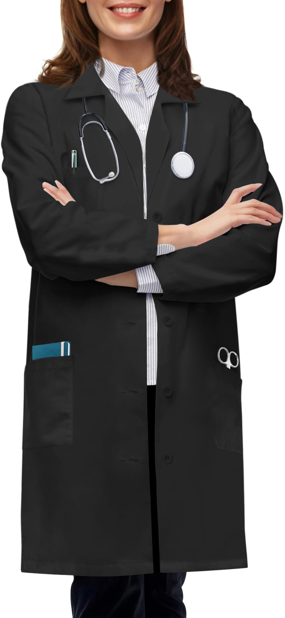 NY Threads Professional White Lab Coat for Women, Long Sleeve Medical Coat