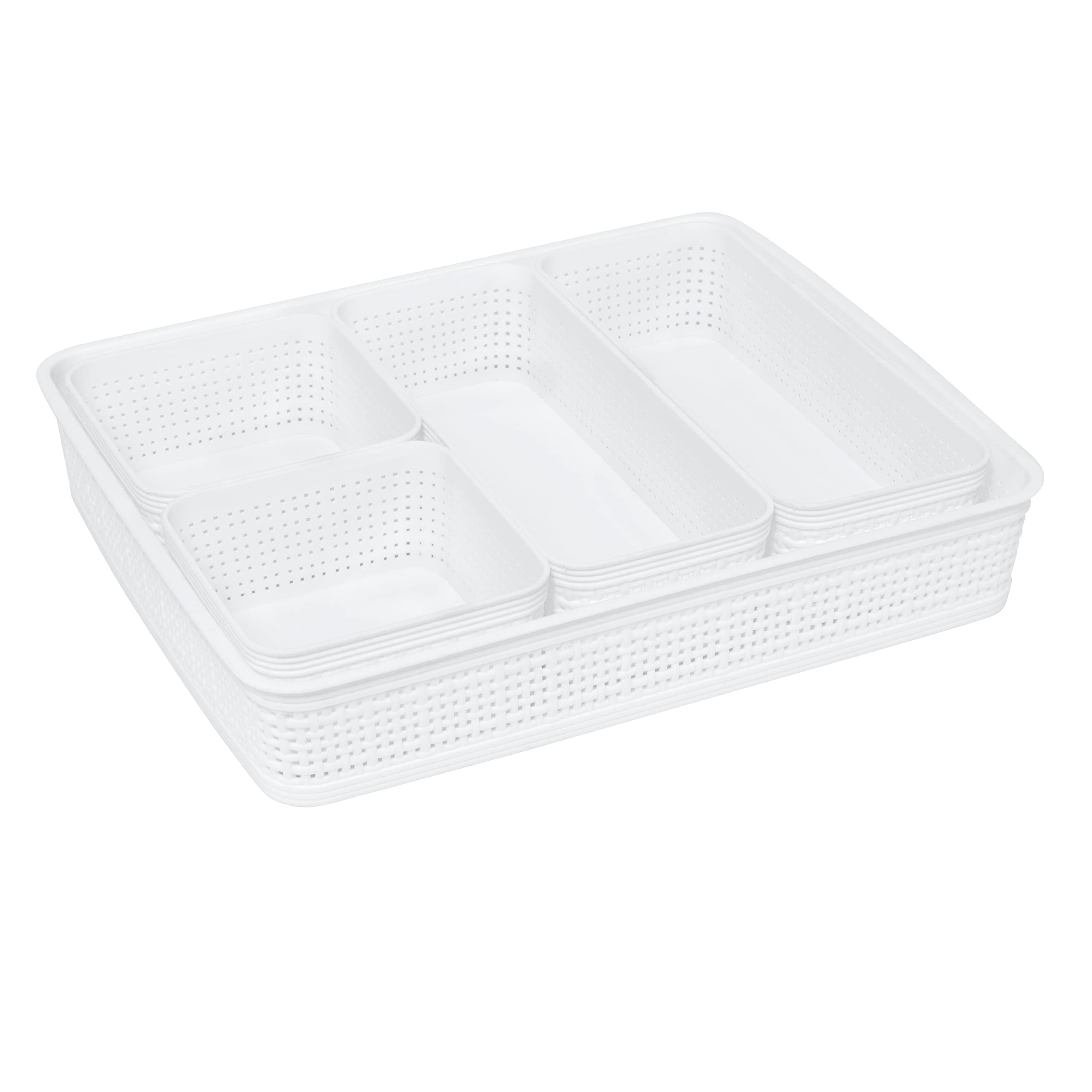 Simplify 5 Piece Organizing Set | Multiple Size Bins | Multipurpose | Office | Desk | Dorm | Bathroom | Storage Basket | Small Items | Accessories | White