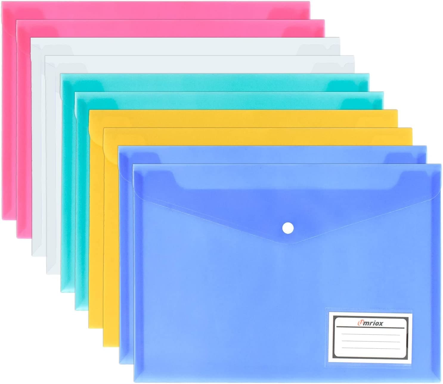 Umriox 10 Pack Plastic Envelopes Poly Envelopes, Clear Document Folders US Letter/A4 Size File Envelopes with Snap Closure & Label Pocket for School Home Work Office Organization
