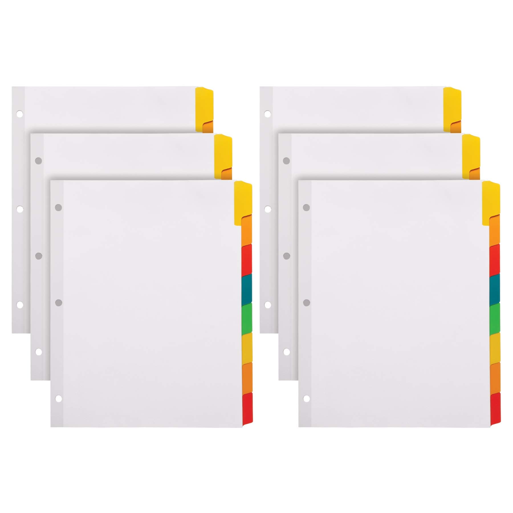 Binder Dividers for 3 Ring Binders, 6 Pack, 8-Tab Dividers, Write & Erase Ballpoint Pen from Tabs, White Paper Dividers with Color Tabs, 48 Total