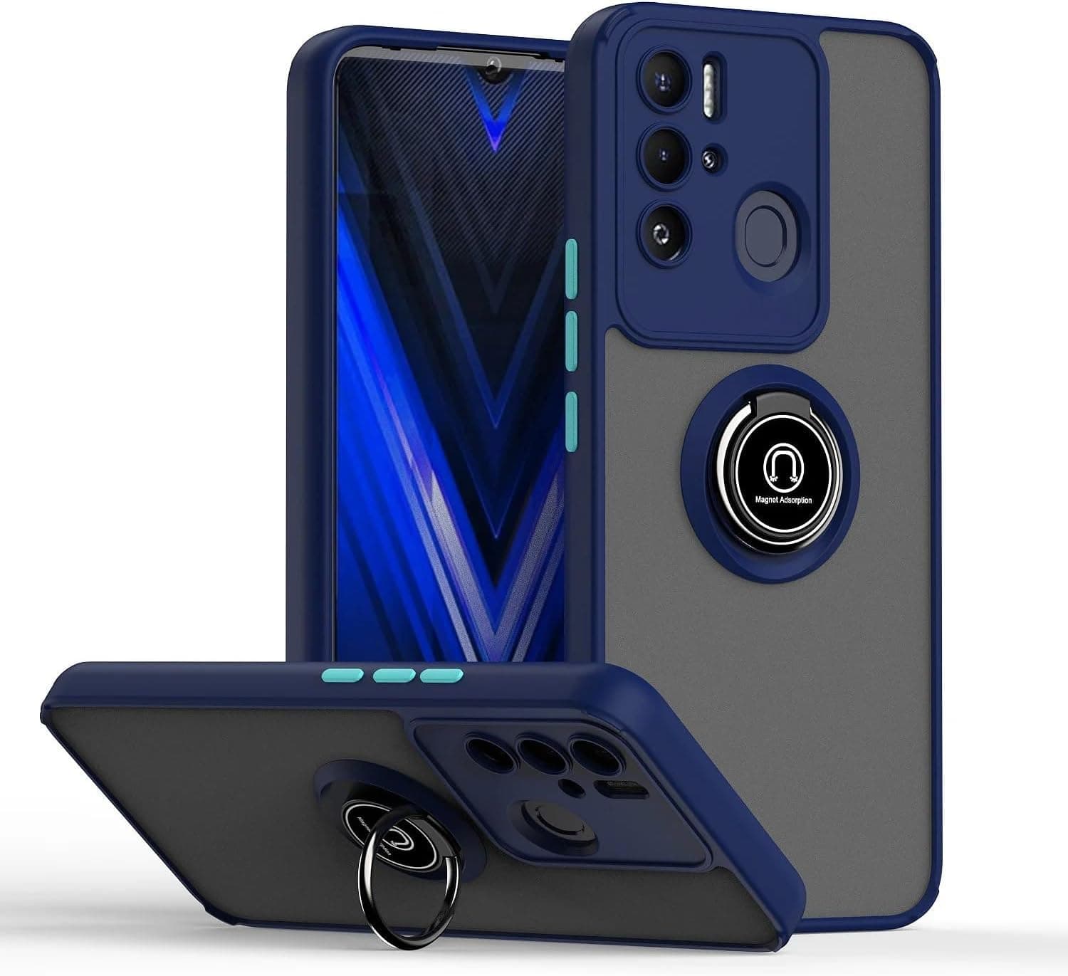 Zubitech Blue Solid Polycarbonate, TPU Case For Tecno Pova Neo, 6.8 inches, Matte Finish, Kickstand, Magnetic Car Mount Holder, Anti Fingerprint, Holster Phone Case