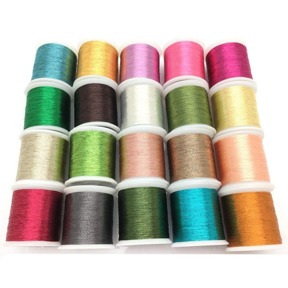 YEQIN 20 pcs Metallic Glittery Polyester Sewing Thread Set (Each Spool 50 Yard)