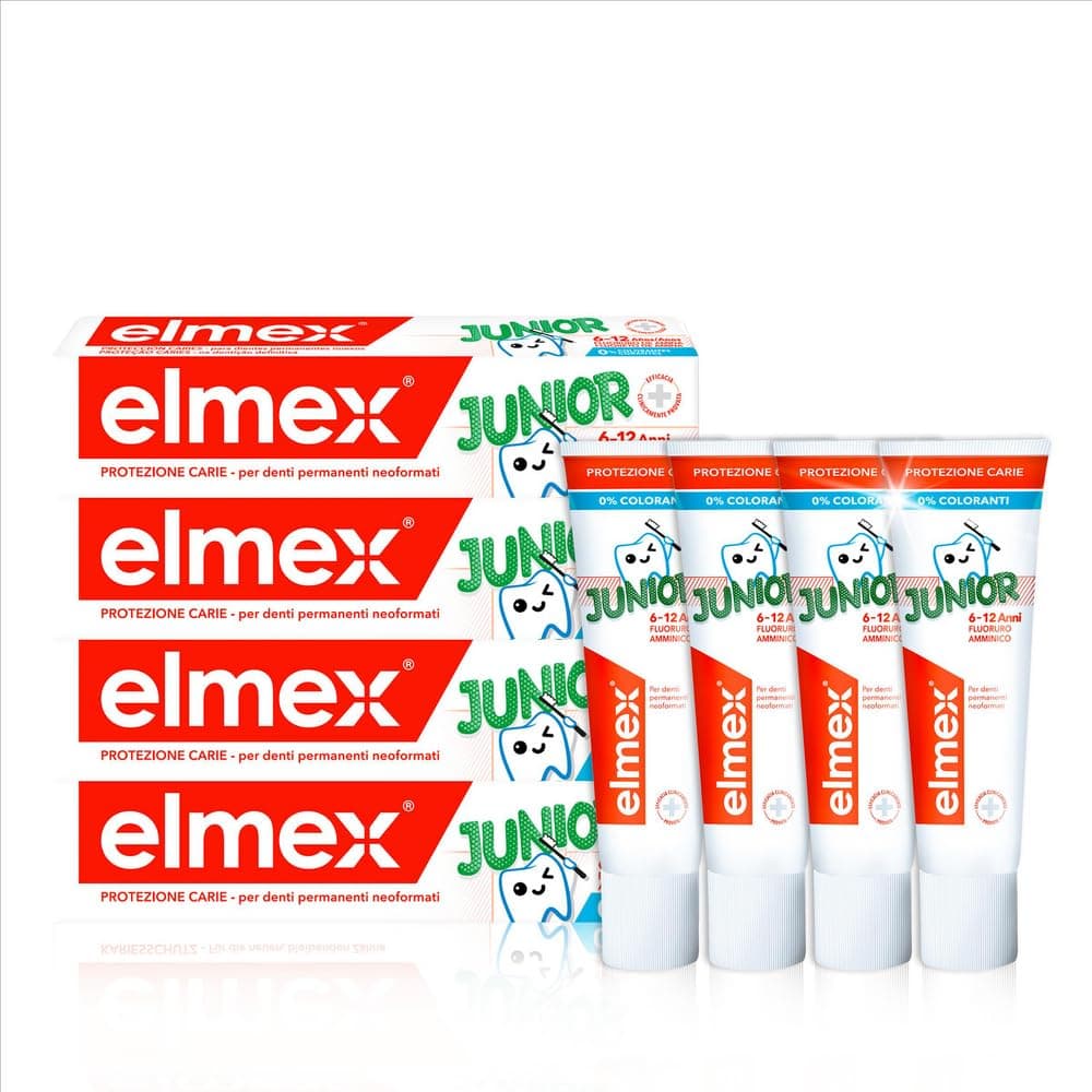 Junior Toothpaste 6-12 Years 4 x 75 ml - Medical Teeth Cleaning with 1400 ppm Fluoride Content for Highly Effective Caries Protection - Strengthens New Permanent Teeth