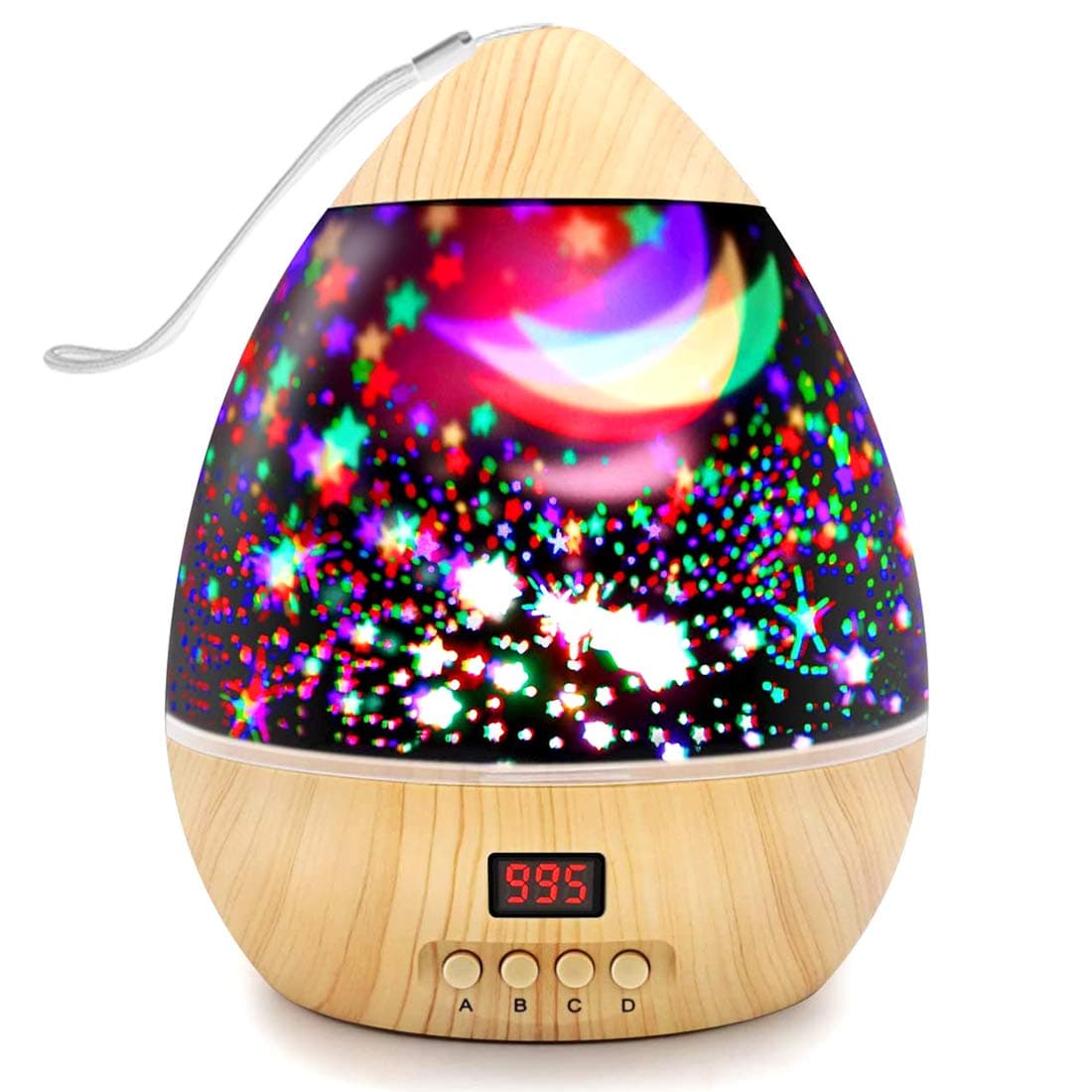 Projector Night Light with Timer Rotating Star Light Projector for Kids Colourful LEDs Lamp, Batteries or USB Operated, Great Present for Girls and Boys (Wood Grain)