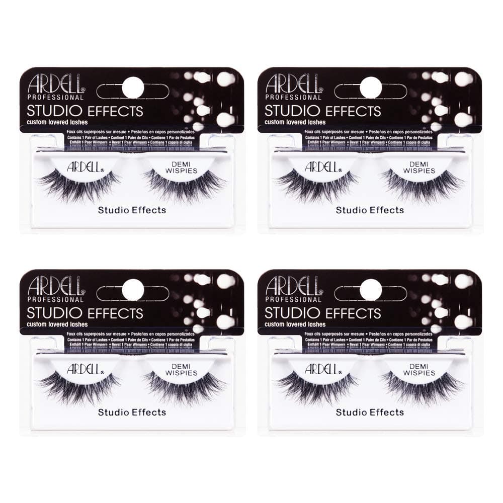Studio Effects Demi Wispies False Eyelashes - Natural Look Flared Wispy Lashes for Everyday Wear, Black, 4 Pack