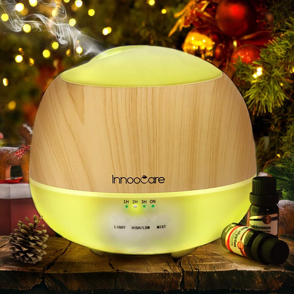 500ML Essential Oils Diffuser InnooCare Aroma Diffuser Ultrasonic Humidifier Perfume Lamps with CE Certification [Energy Class A +++] 7 Colors LED Lamps (White) [Energy Class A +++]